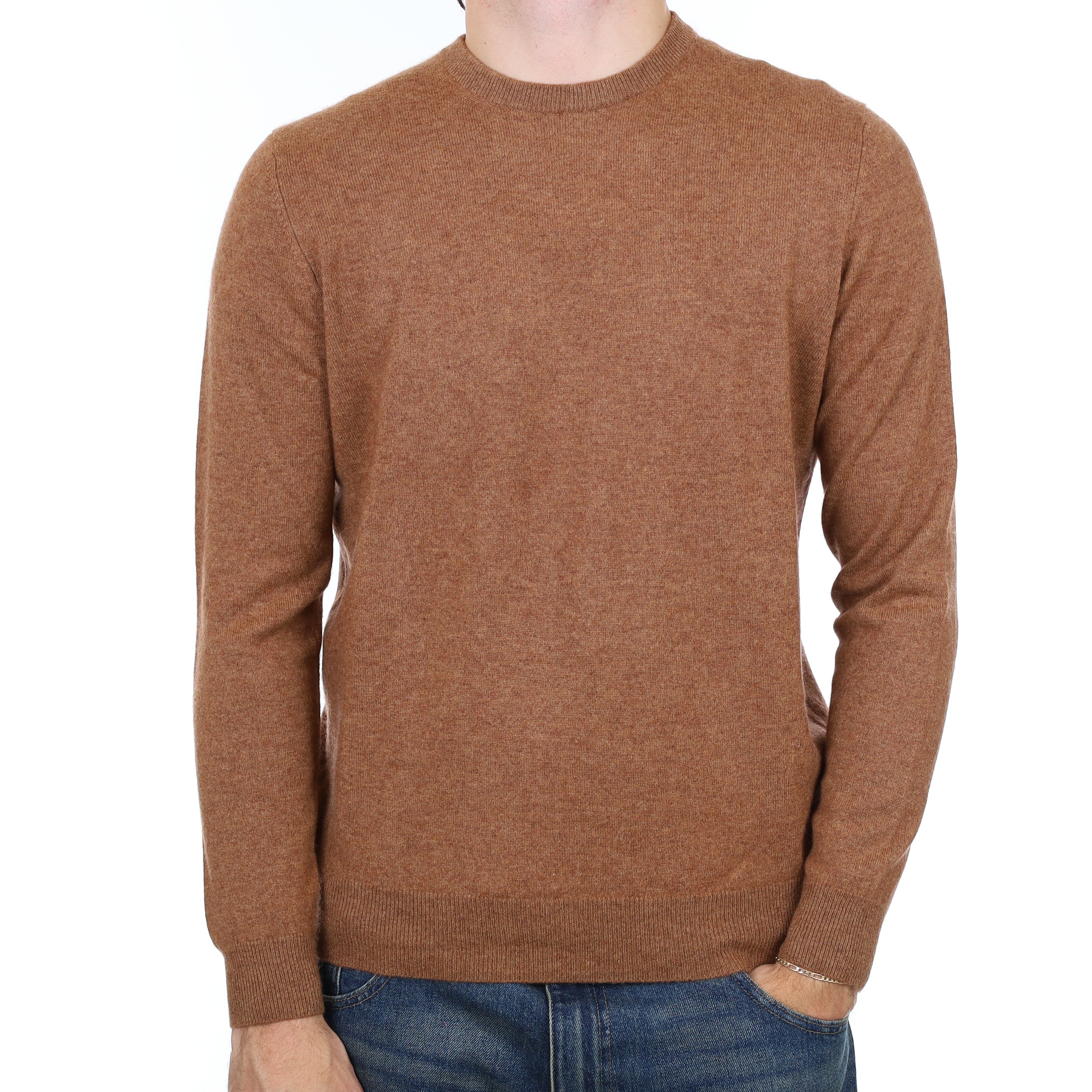 Men’s Cinnamon Brown Cashmere Crew Neck Jumper Large
