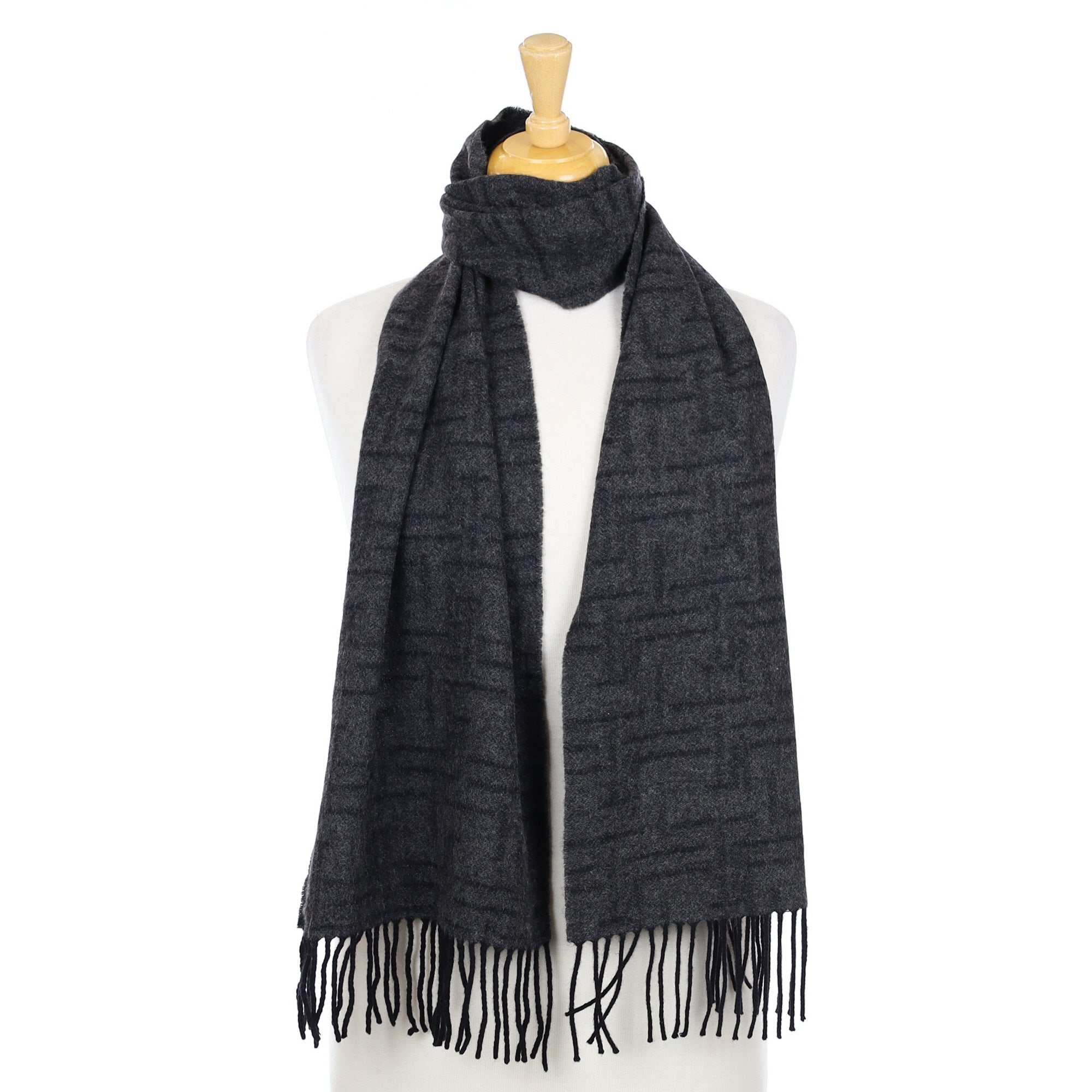 Charcoal Patterned Woven Cashmere Scarf