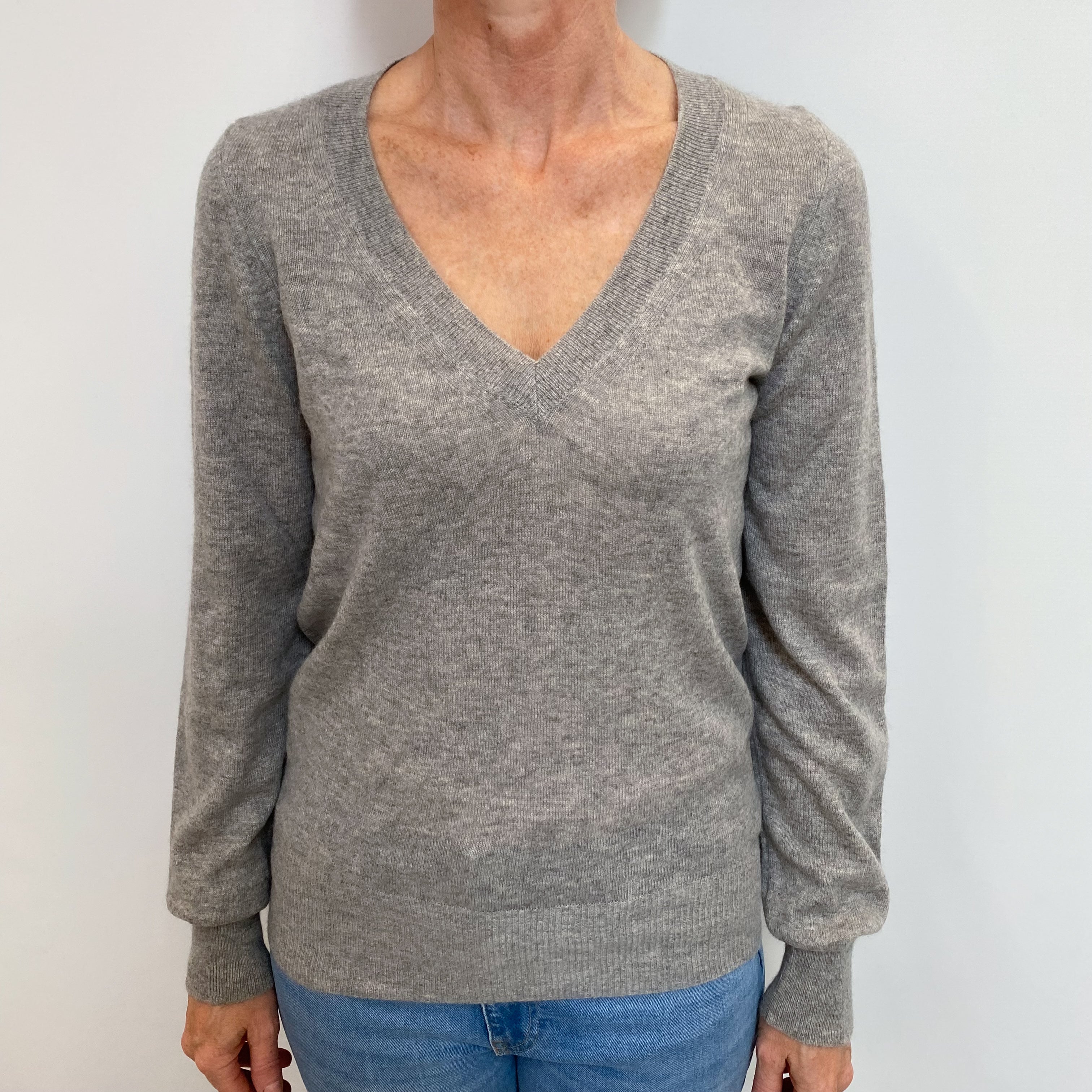 Smoke Grey Cashmere V Neck Jumper Small