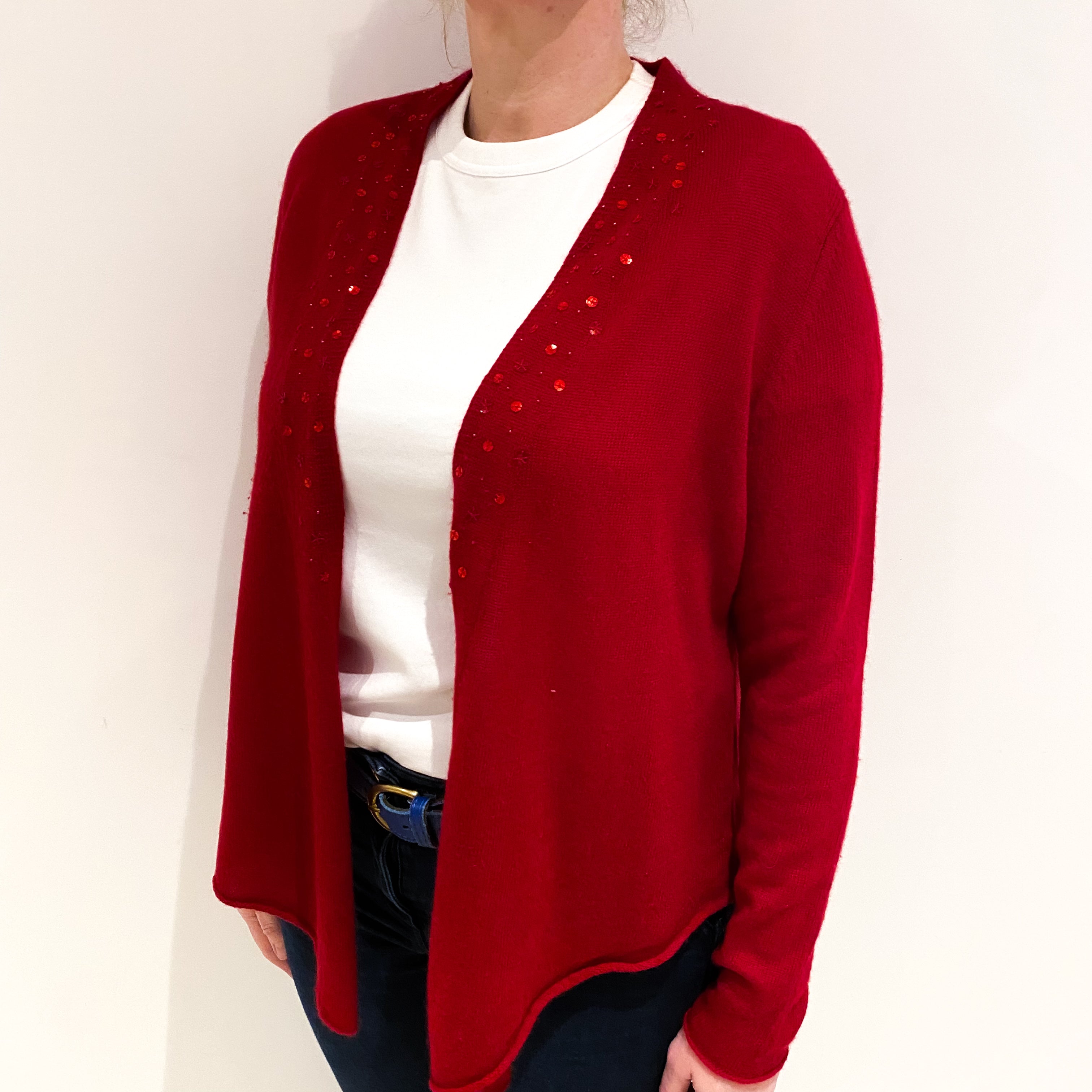 Crimson Red Cashmere Edge to Edge Cardigan Large
