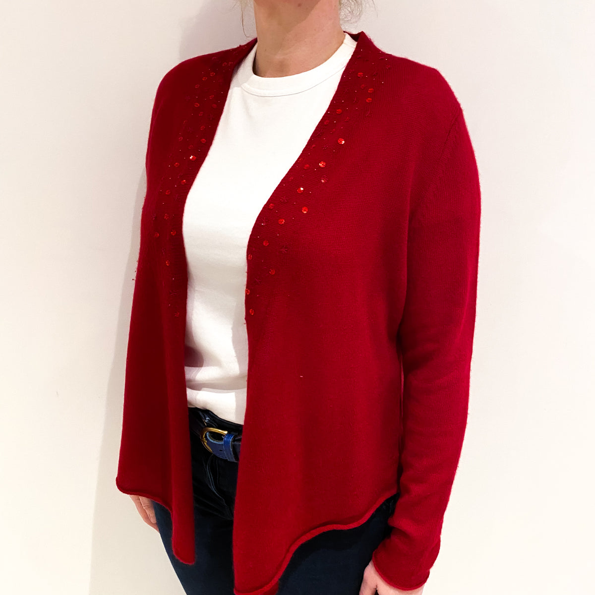 Crimson Red Cashmere Edge to Edge Cardigan Large