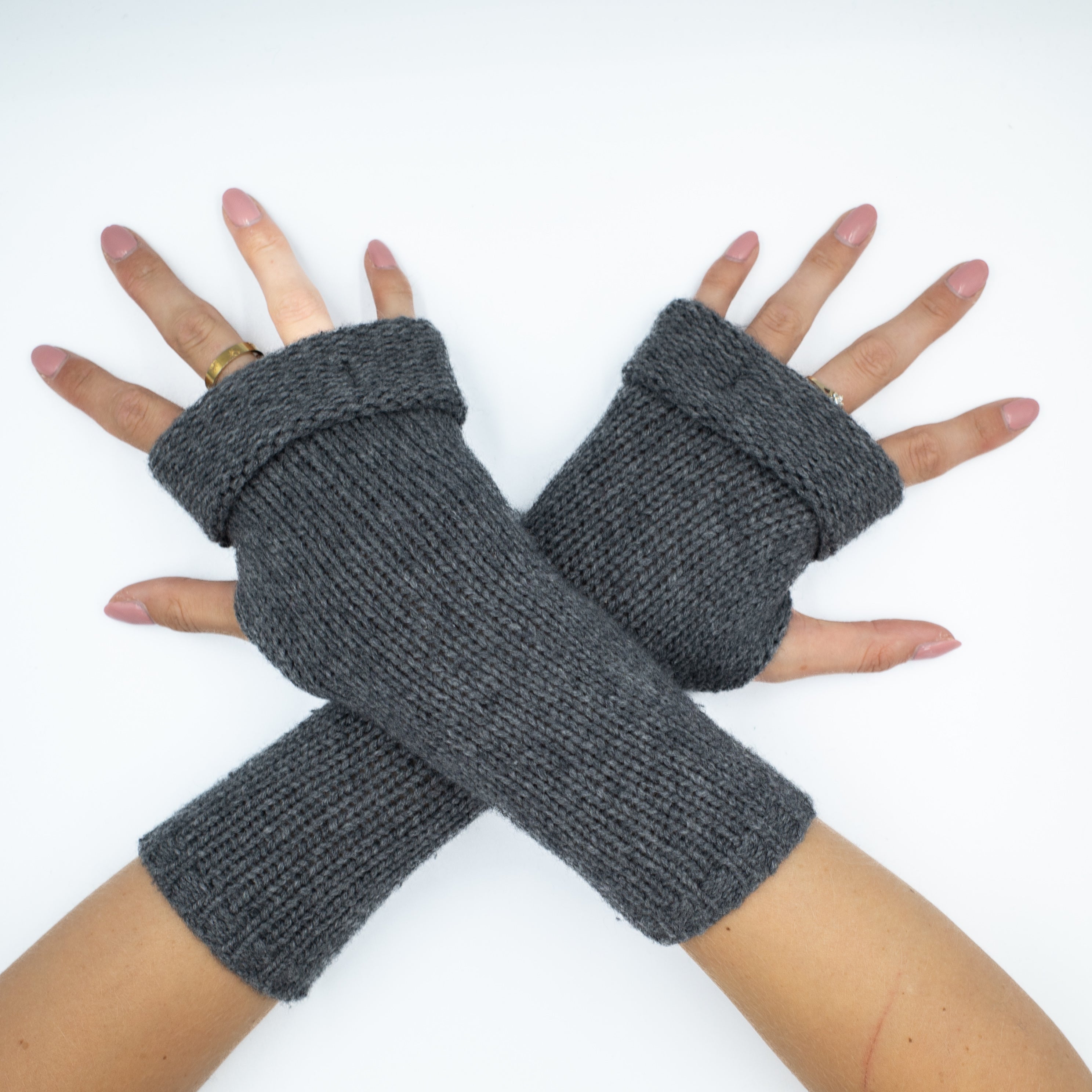 Slate Grey Chunky Fingerless Gloves