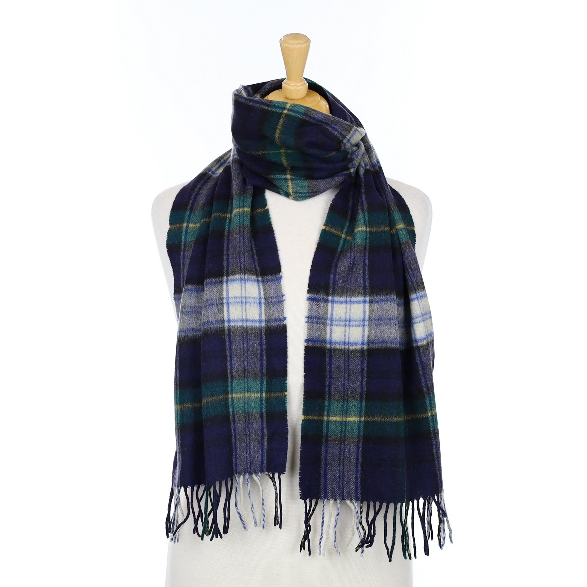 Navy & Green Check Cashmere Woven Scarf