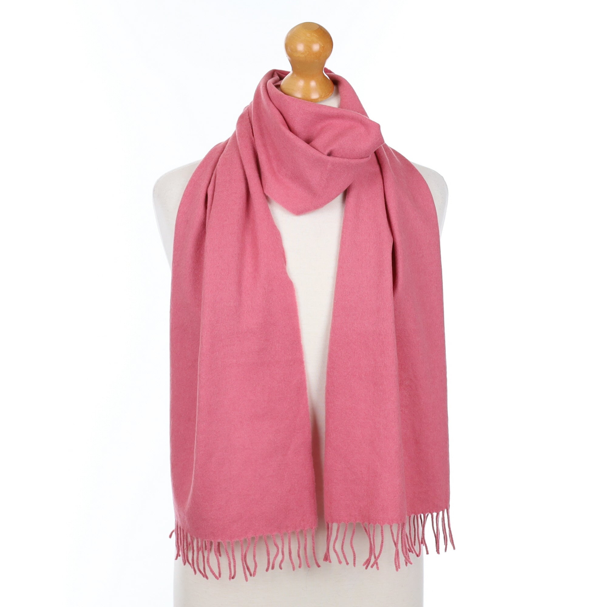 Deep Blush Pink Fringed Cashmere Woven Scarf
