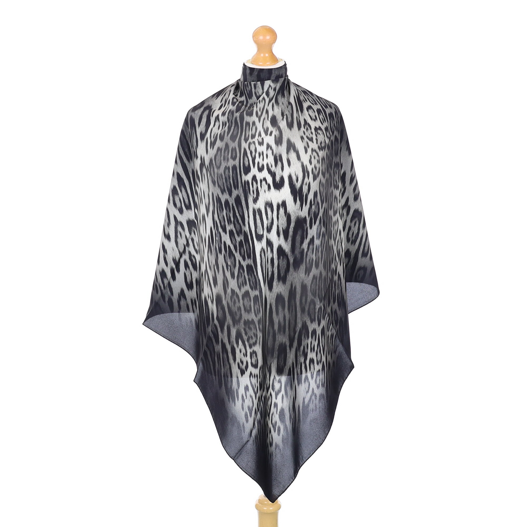 Brand New Italian Black & Grey Leopard Print Silk Scarf