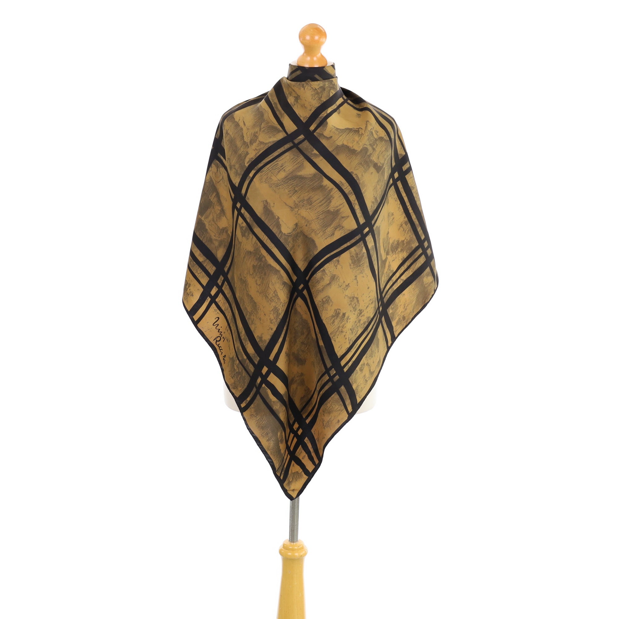 Nina Ricci Brown and Black Vintage Silk Scarf