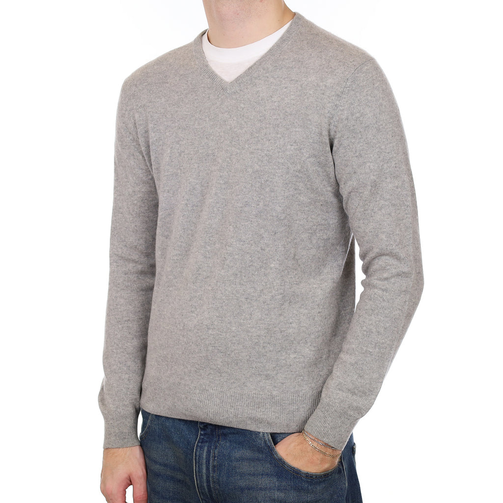 Men’s Smoke Grey Cashmere V Neck Jumper Medium