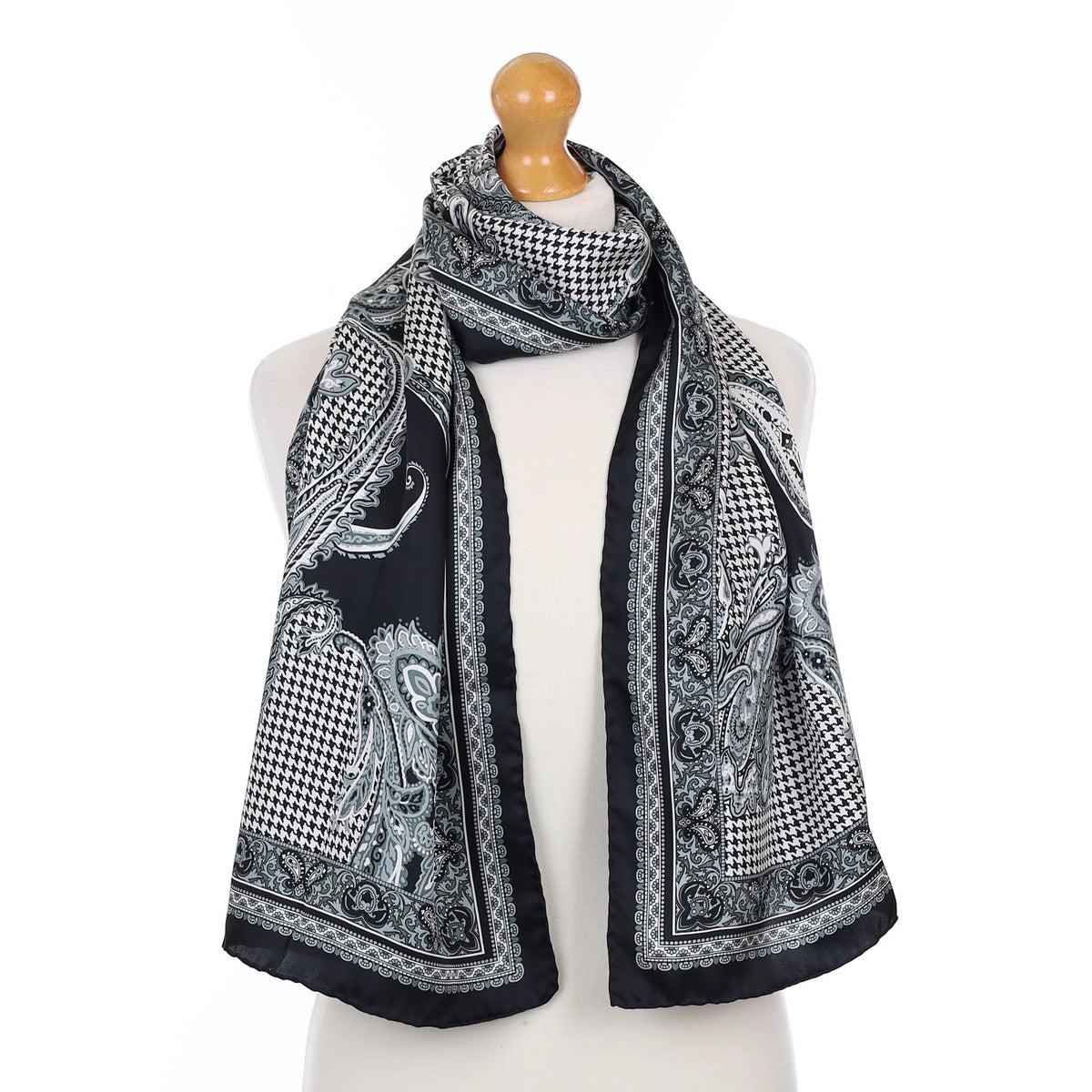 Brand New Black Paisley Silk Scarf