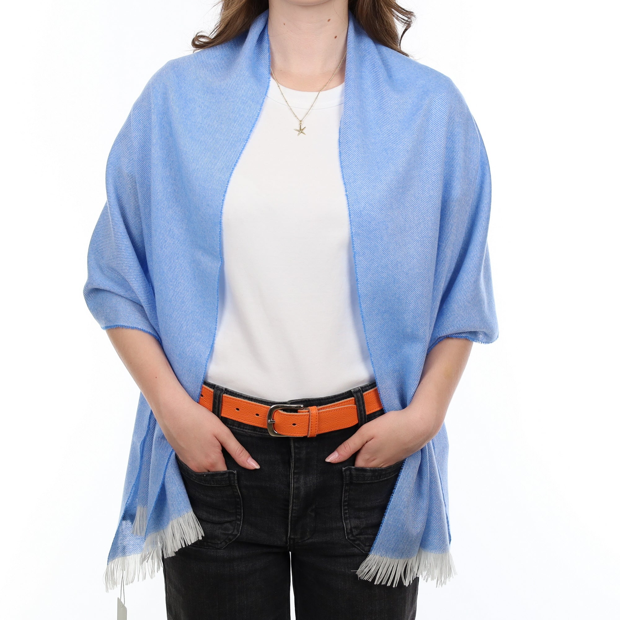 Brand New British Sky Blue and Ivory Luxury Woven Cashmere Mini Wrap