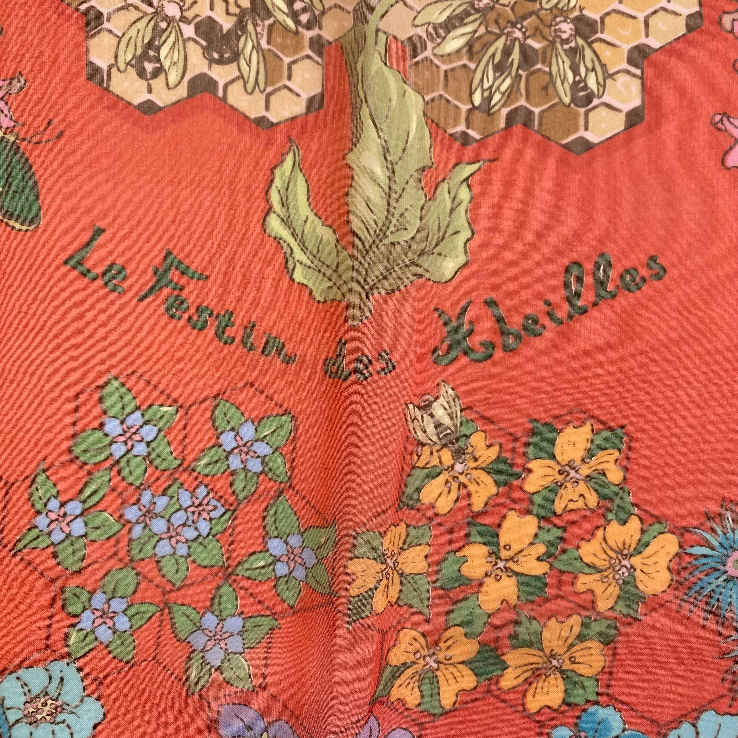 Brand New Hermès Le Festin des Abeilles 140 Mousseline Silk Scarf