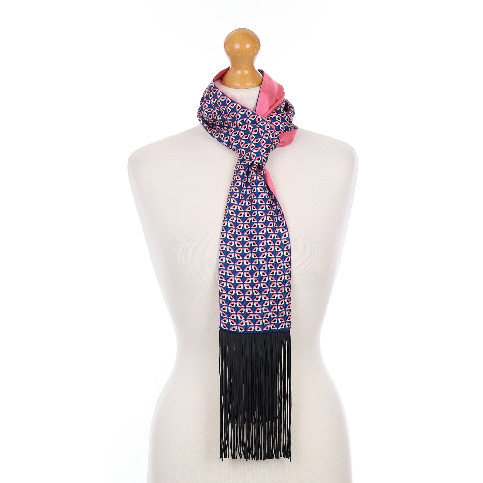Blue and Pink Tassel Edge Silk Scarf