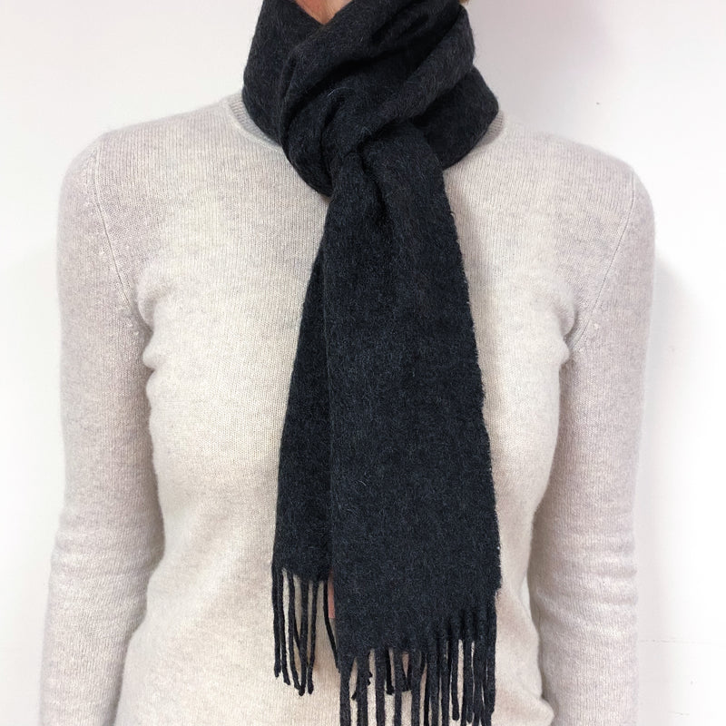 Charcoal Grey Fringed Cashmere Woven Scarf