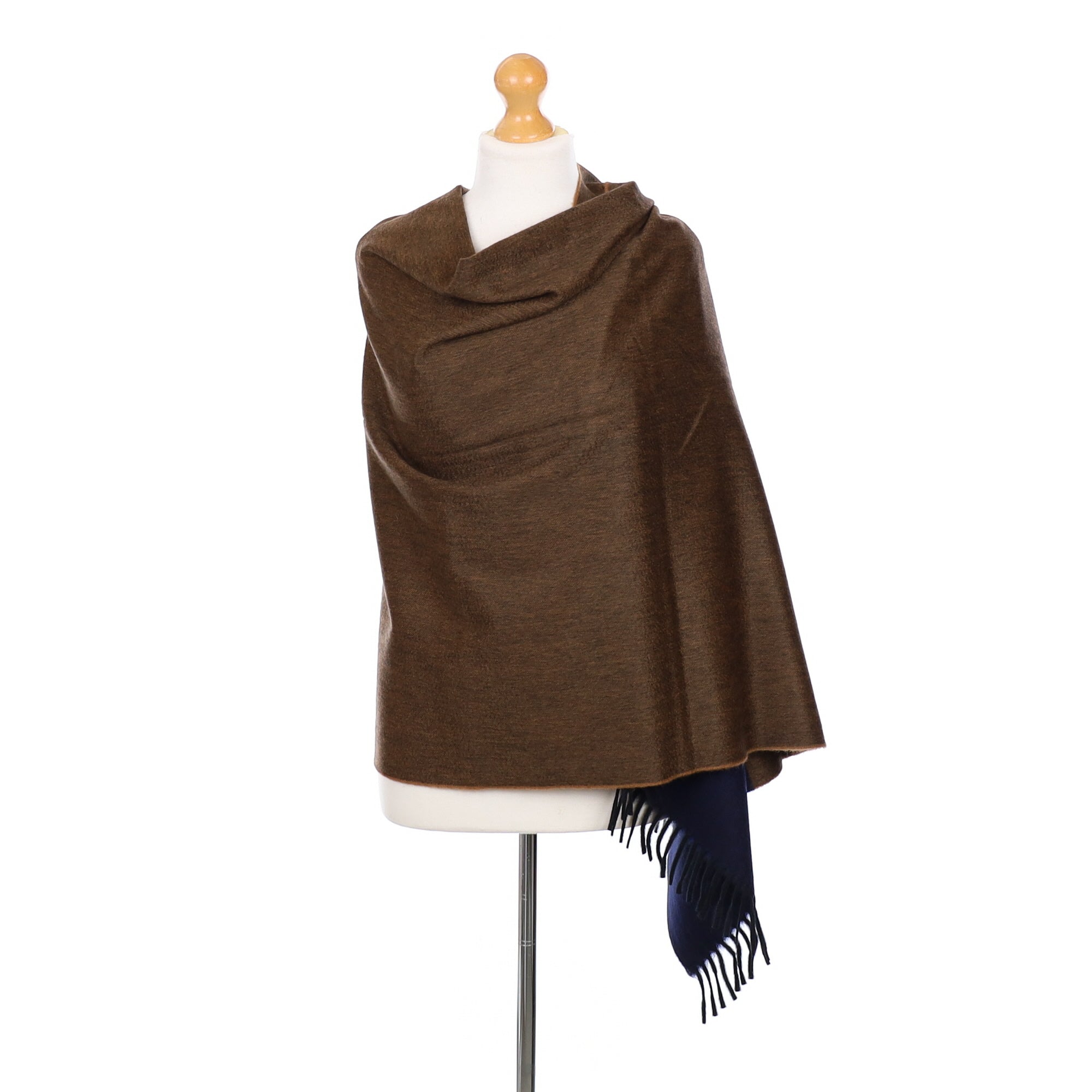Scottish Begg & Co Chestnut and Navy Luxury Woven Cashmere Wrap