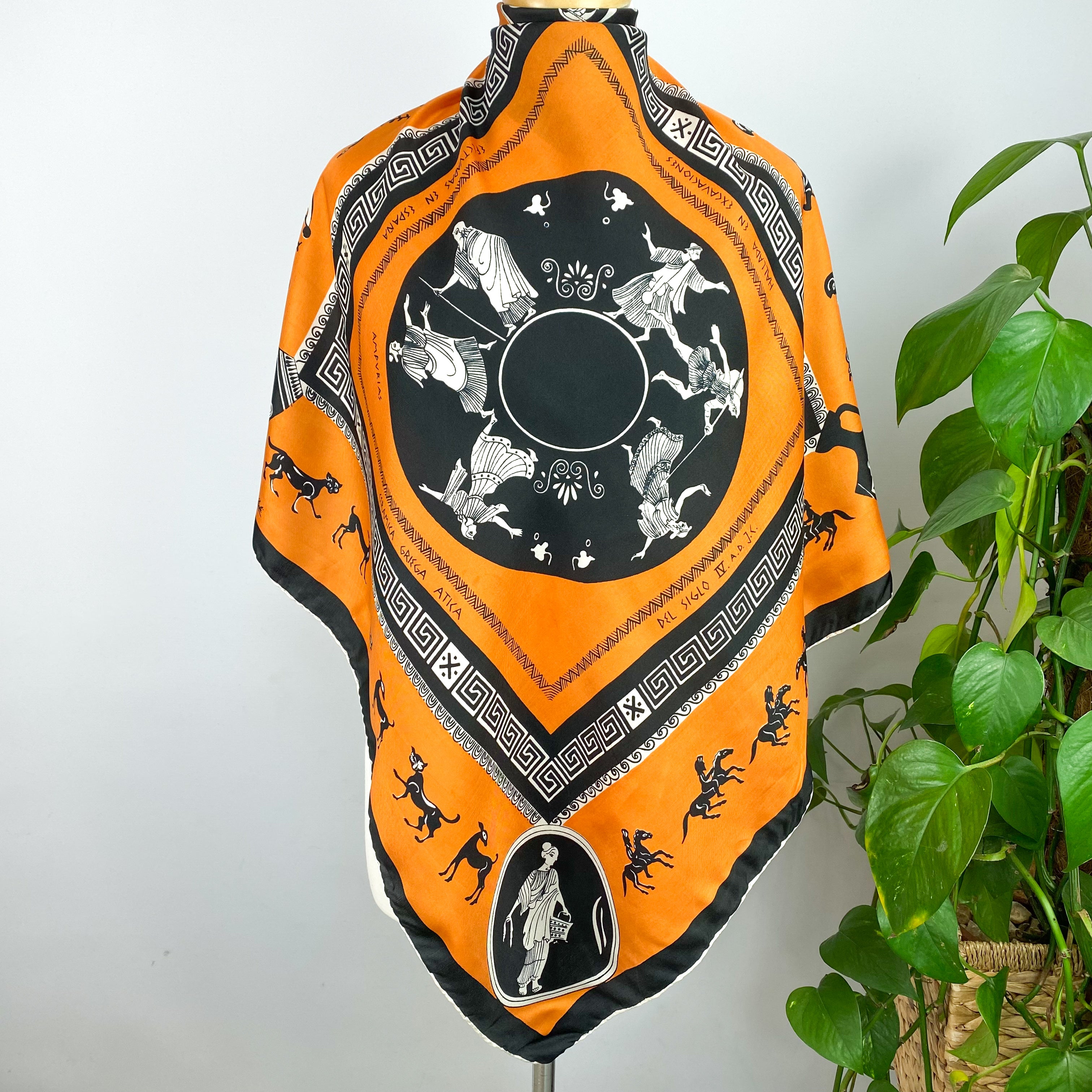 Orange and Black Patterned Silk Scarf