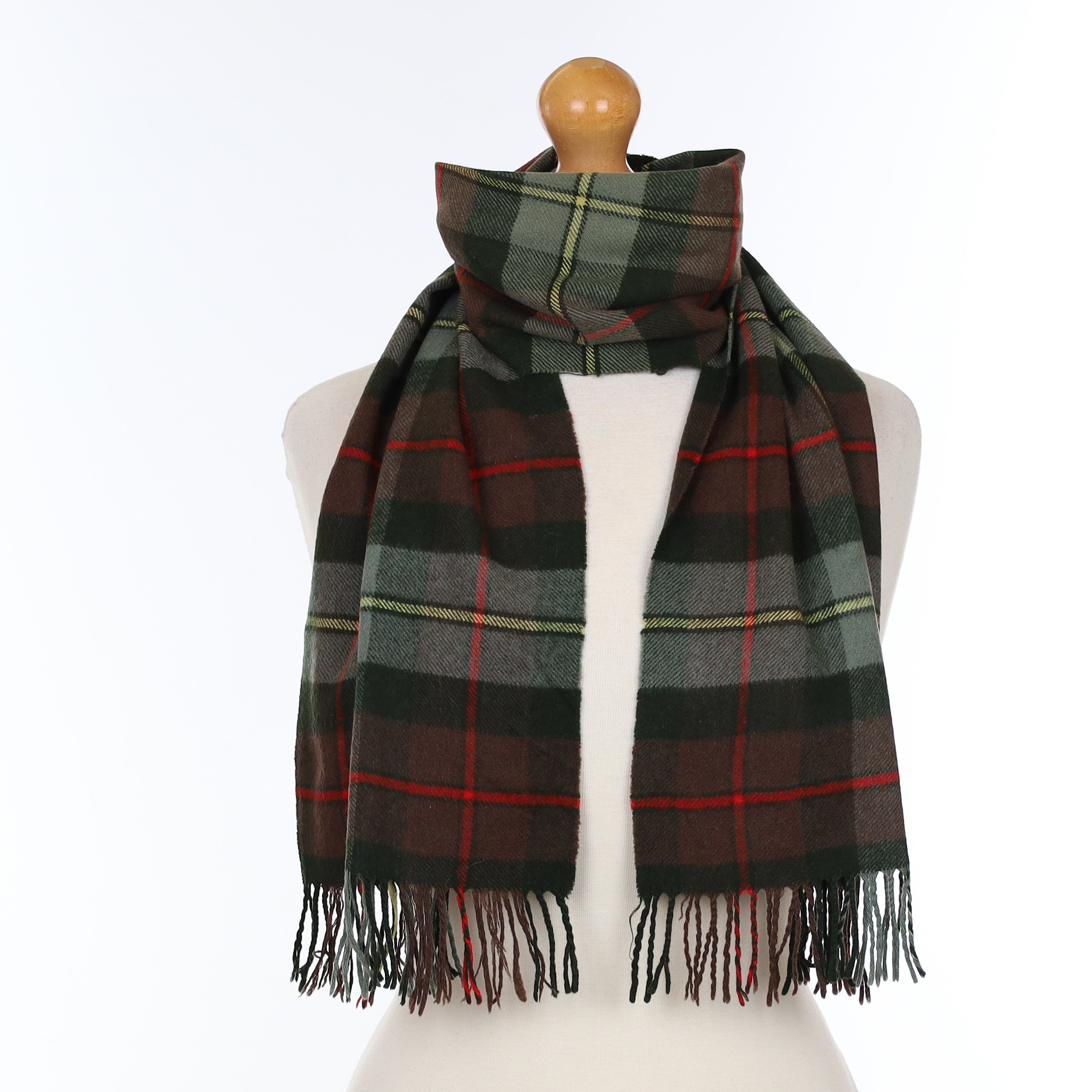 Scottish Deep Green And Red Checked Cashmere Woven Scarf