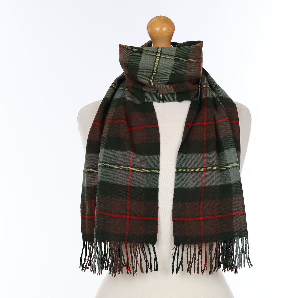 Scottish Deep Green And Red Checked Cashmere Woven Scarf