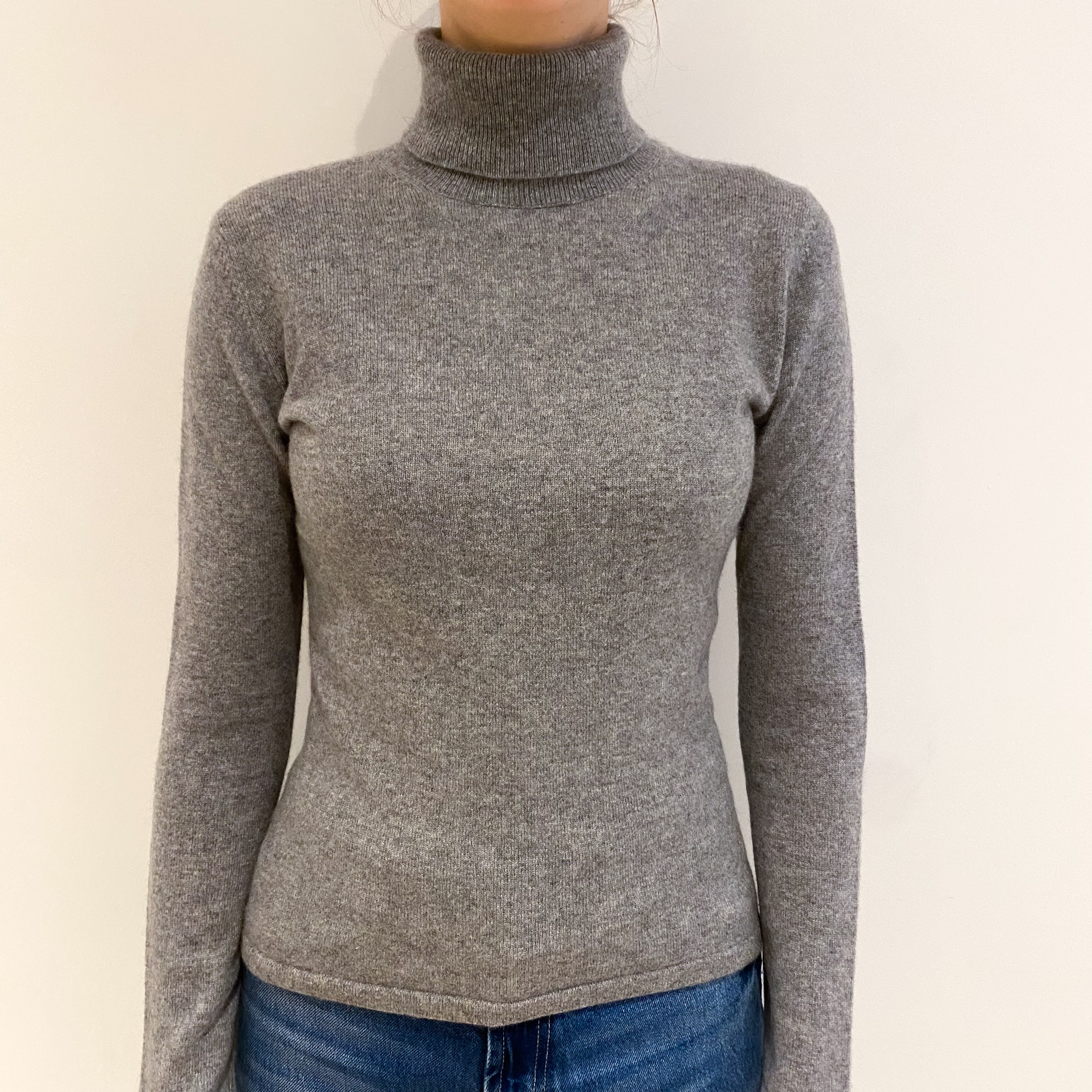 Ash Grey Cashmere Polo Neck Jumper Extra Small