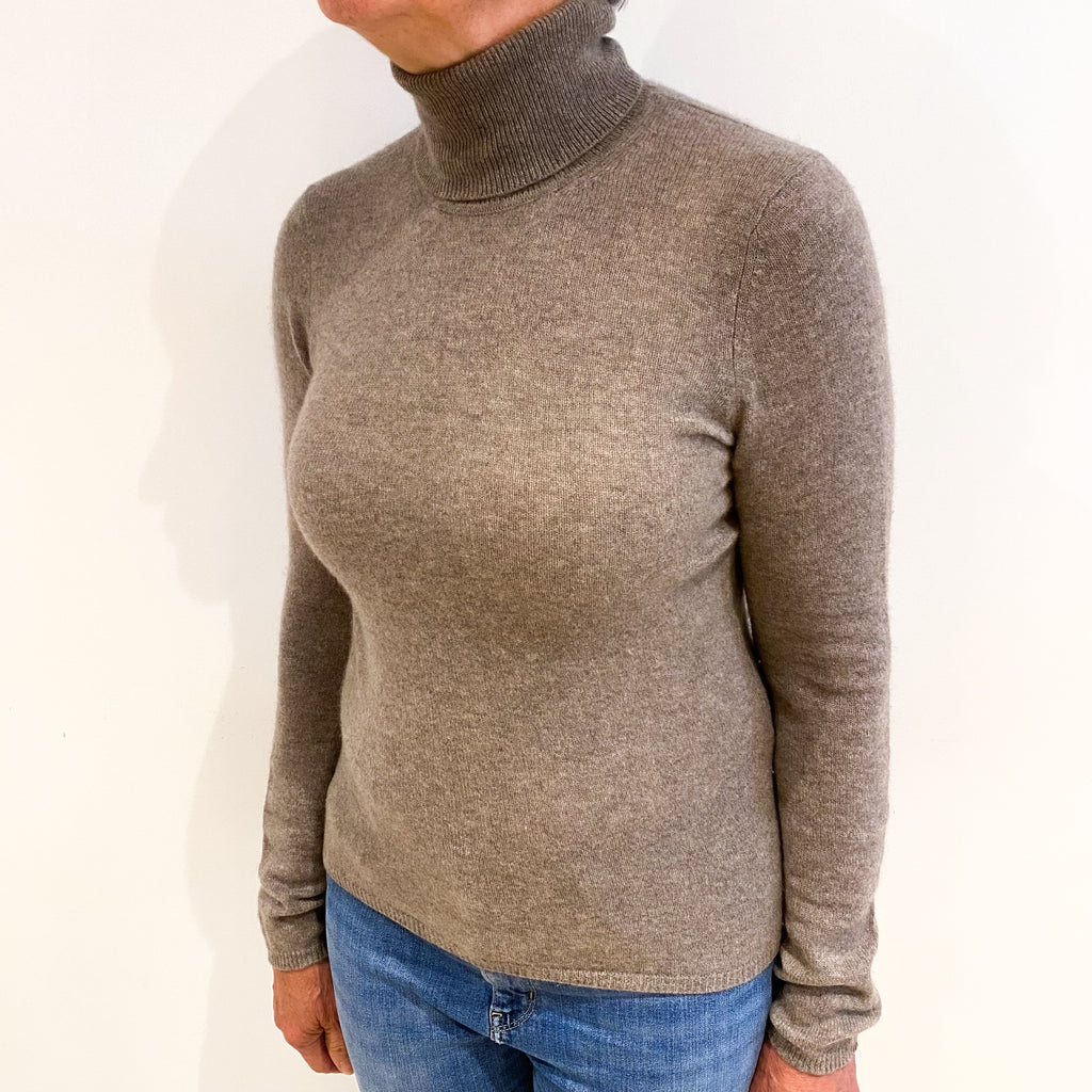 Mocha Brown Cashmere Polo Neck Jumper Medium