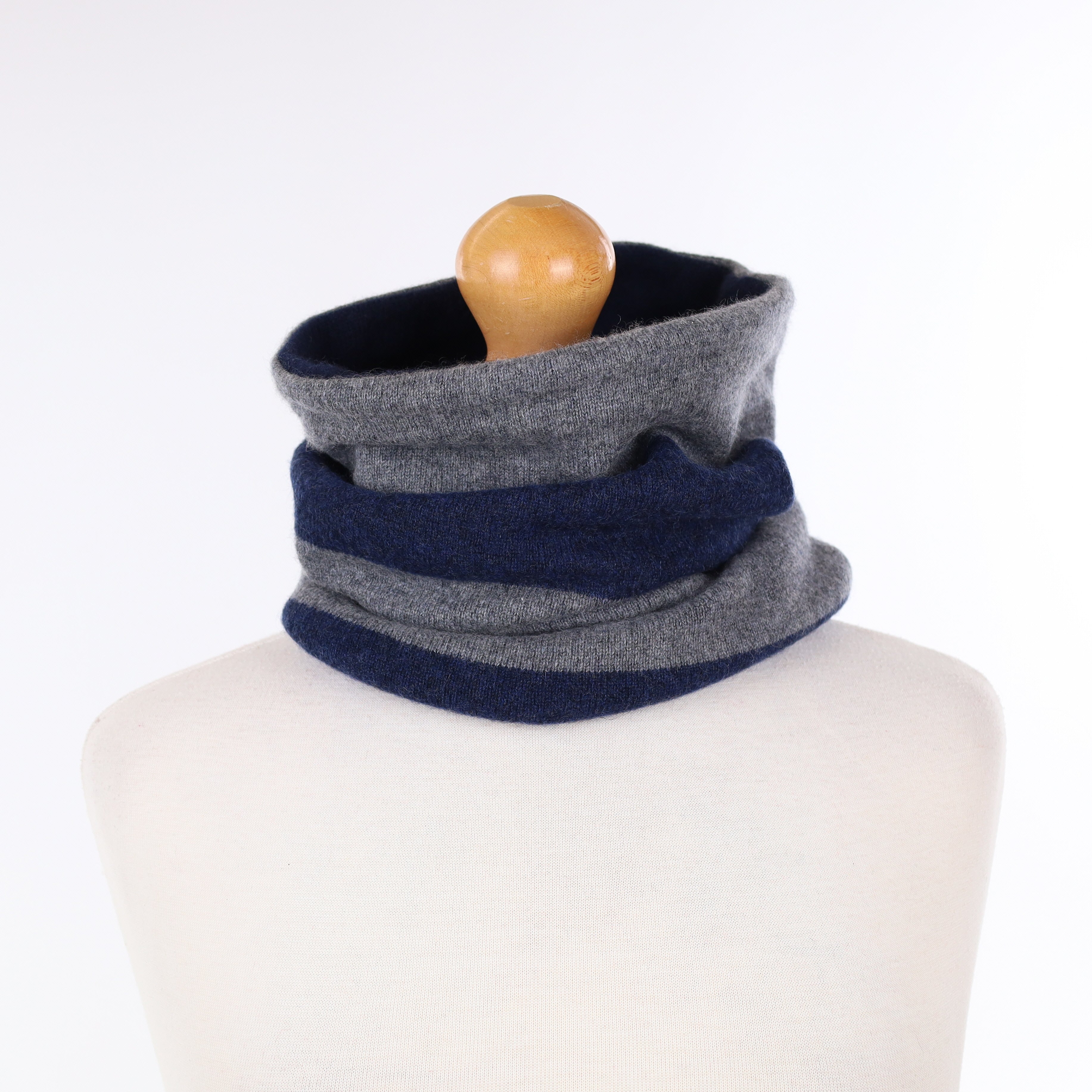 Ash Grey and Navy Striped Luxury Double Layered Snood