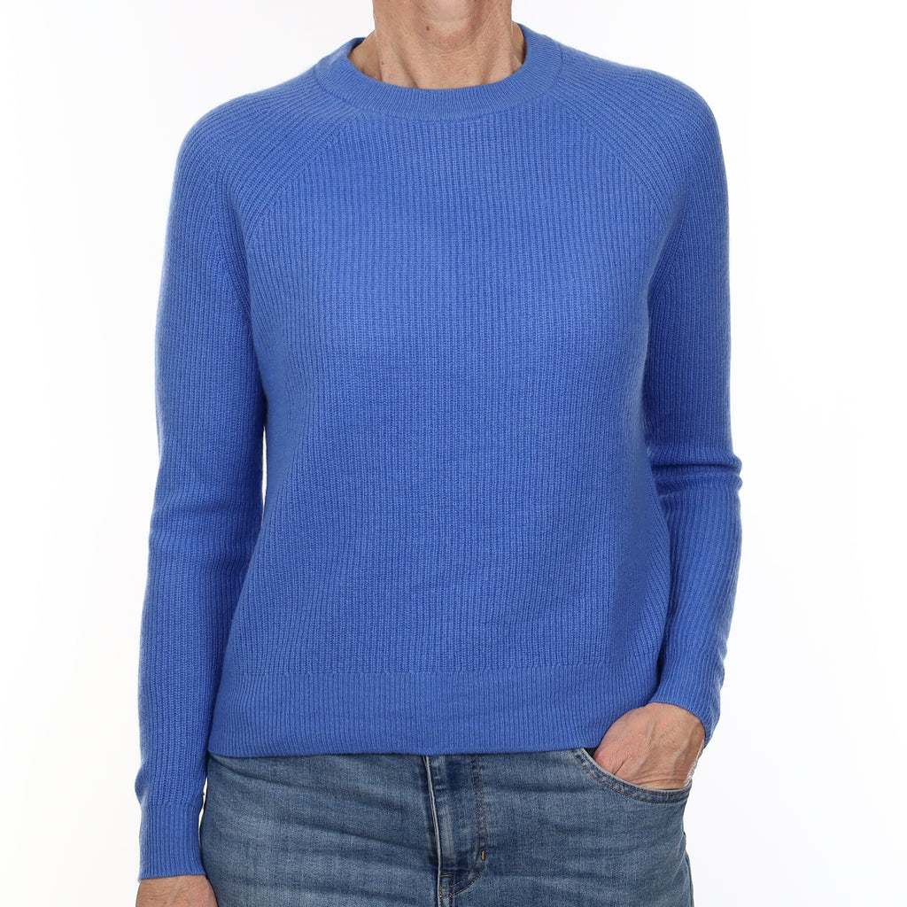 Cornflower Blue Rib Cashmere Crew Neck Jumper Small
