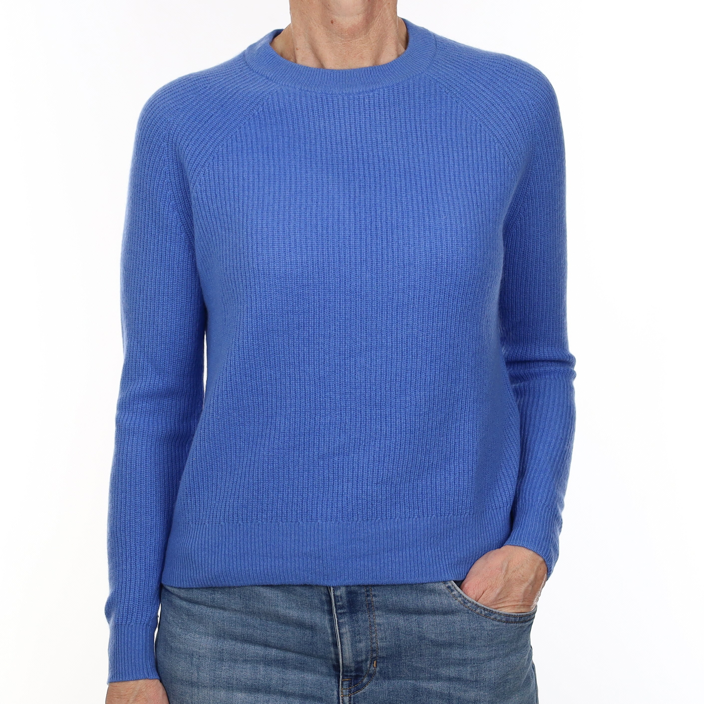 Cornflower Blue Rib Cashmere Crew Neck Jumper Small