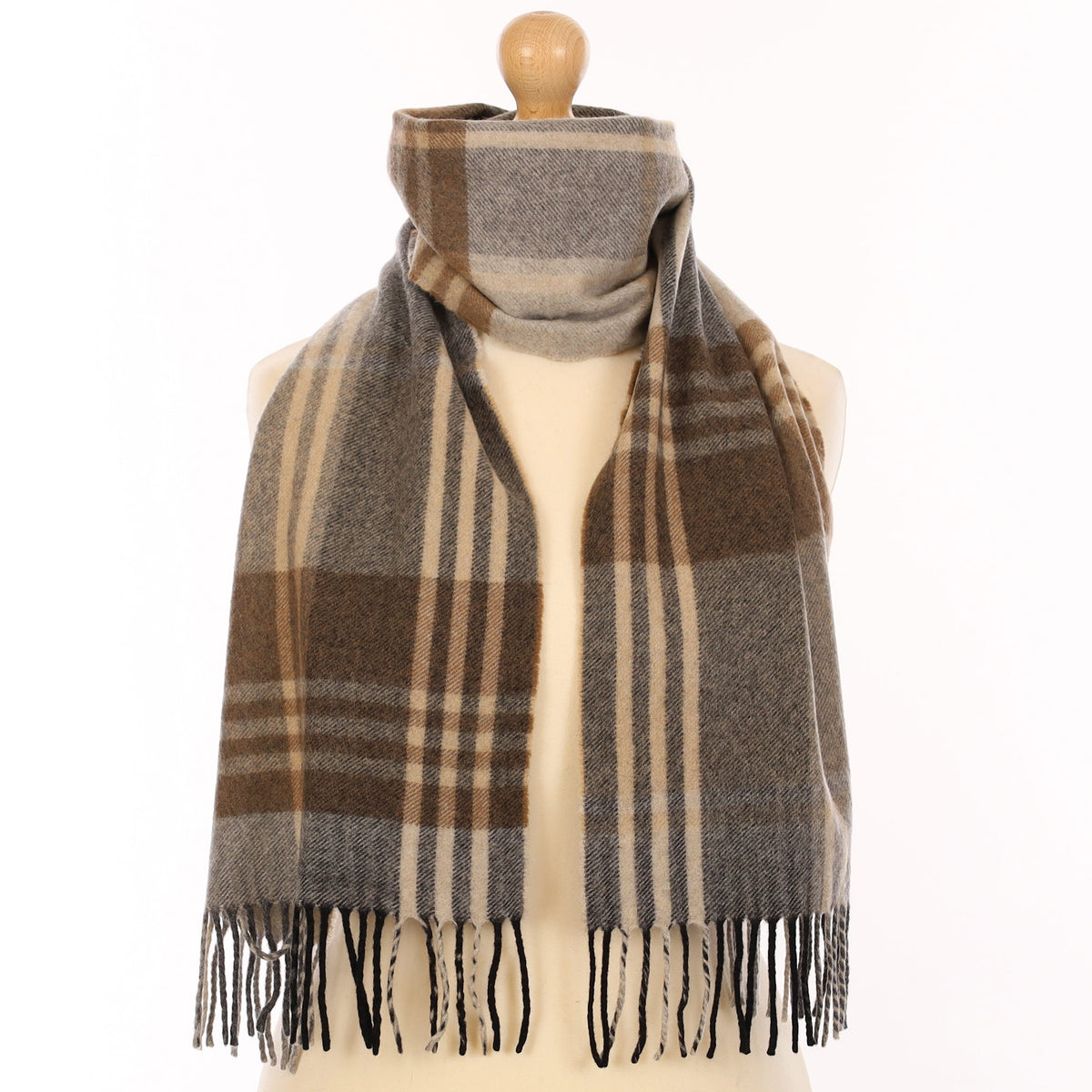 Taupe Plaid Cashmere Woven Scarf