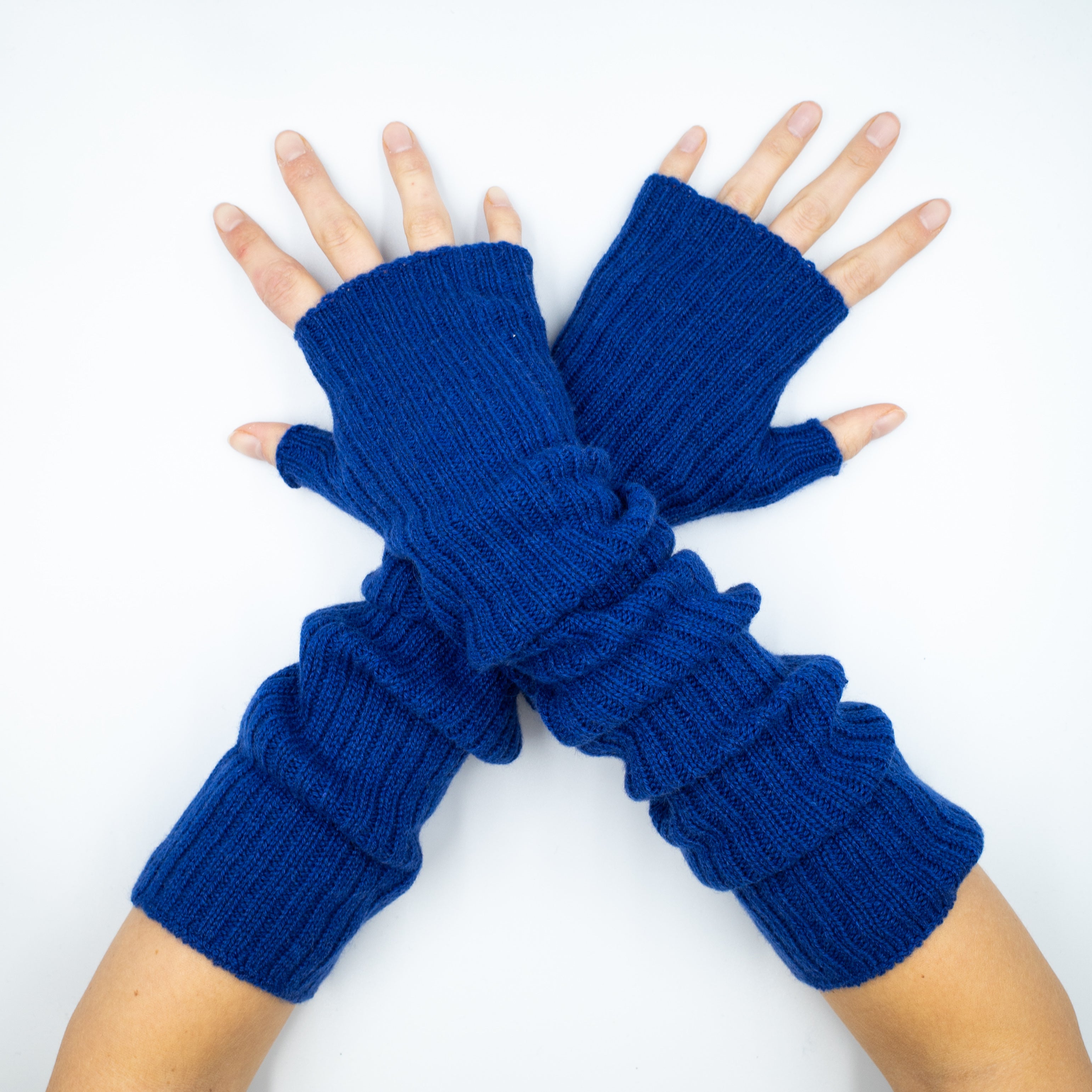 New Scottish French Navy Long Cashmere Fingerless Gloves