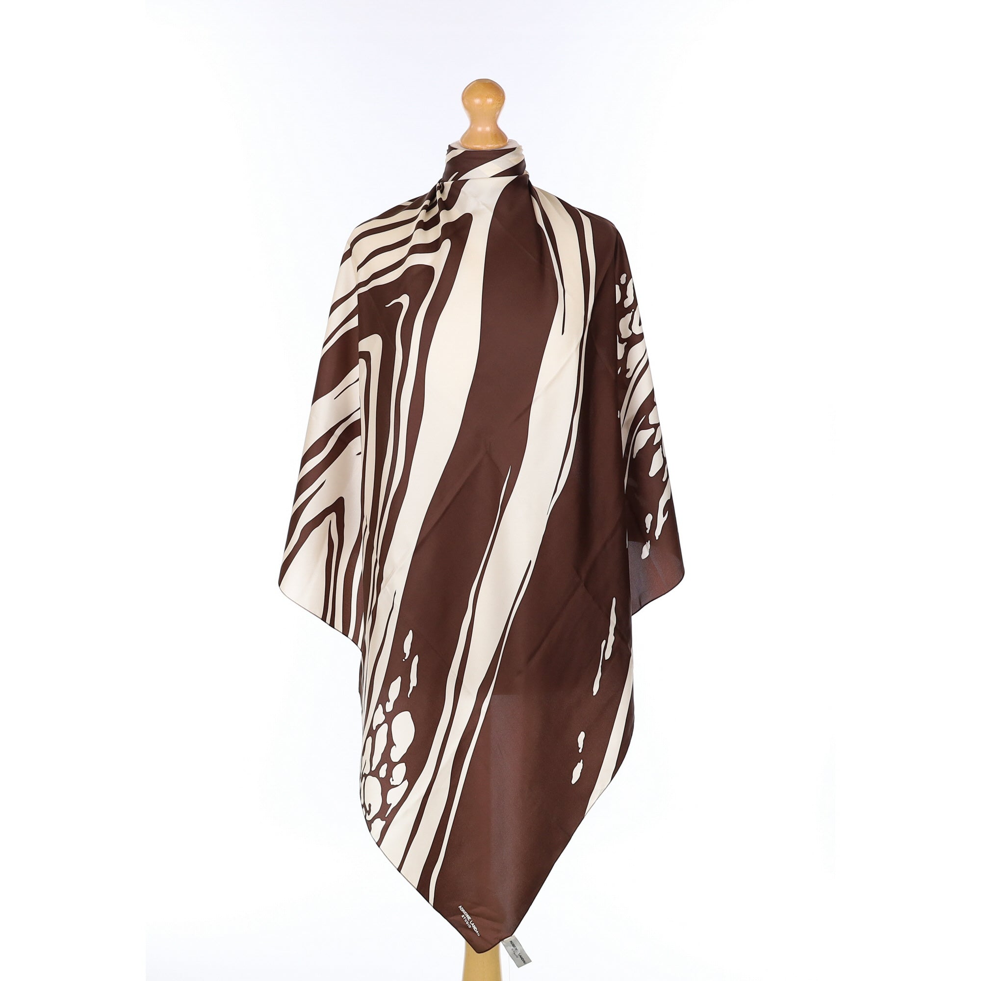 Brand New Adrienne Landau Brown And Cream Patterned Silk Scarf