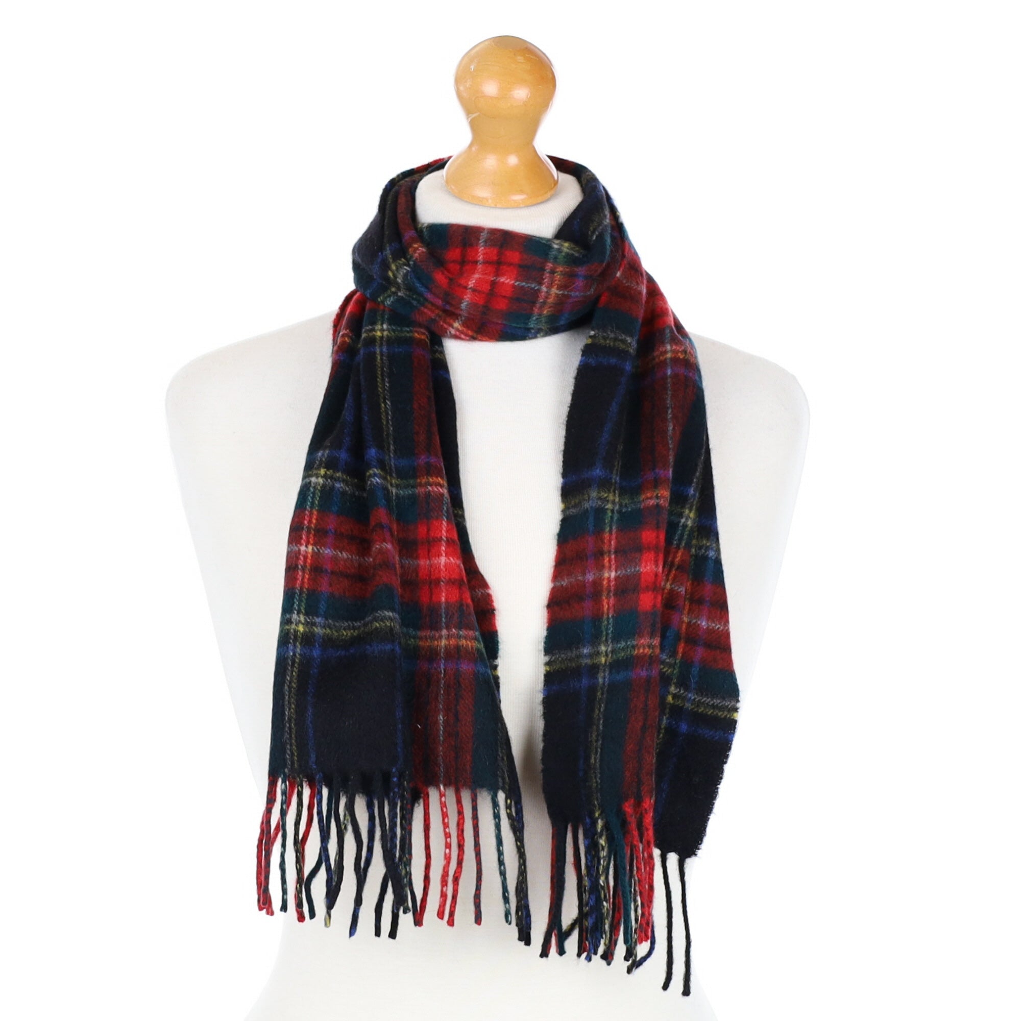 Black and Red Checked Cashmere Fringed Woven Scarf
