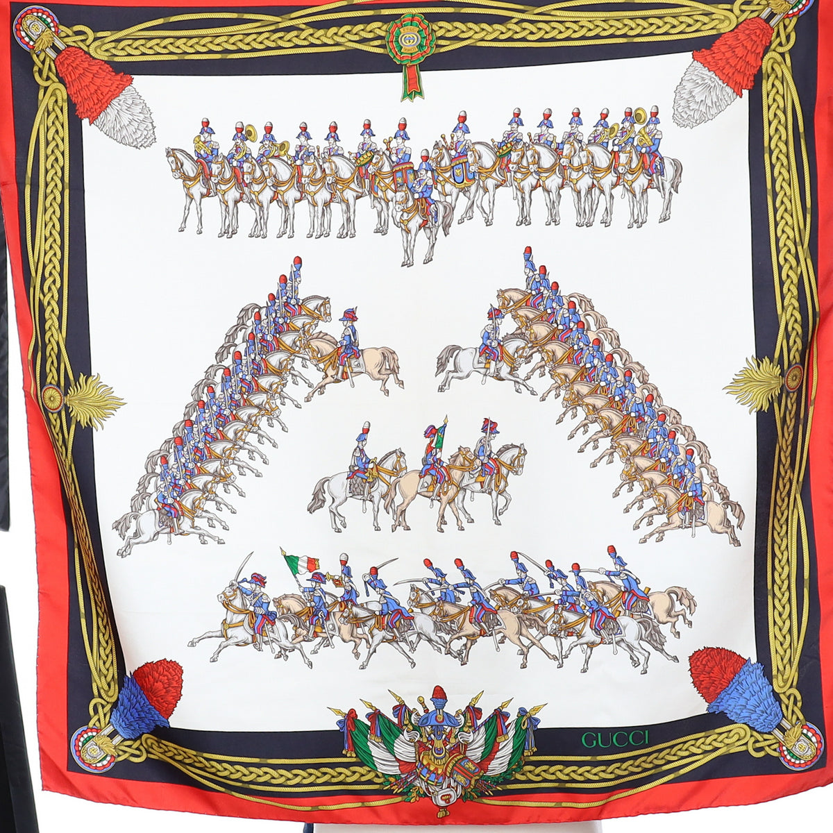 Brand New Gucci Equestrian Vintage Red and Black Silk Scarf