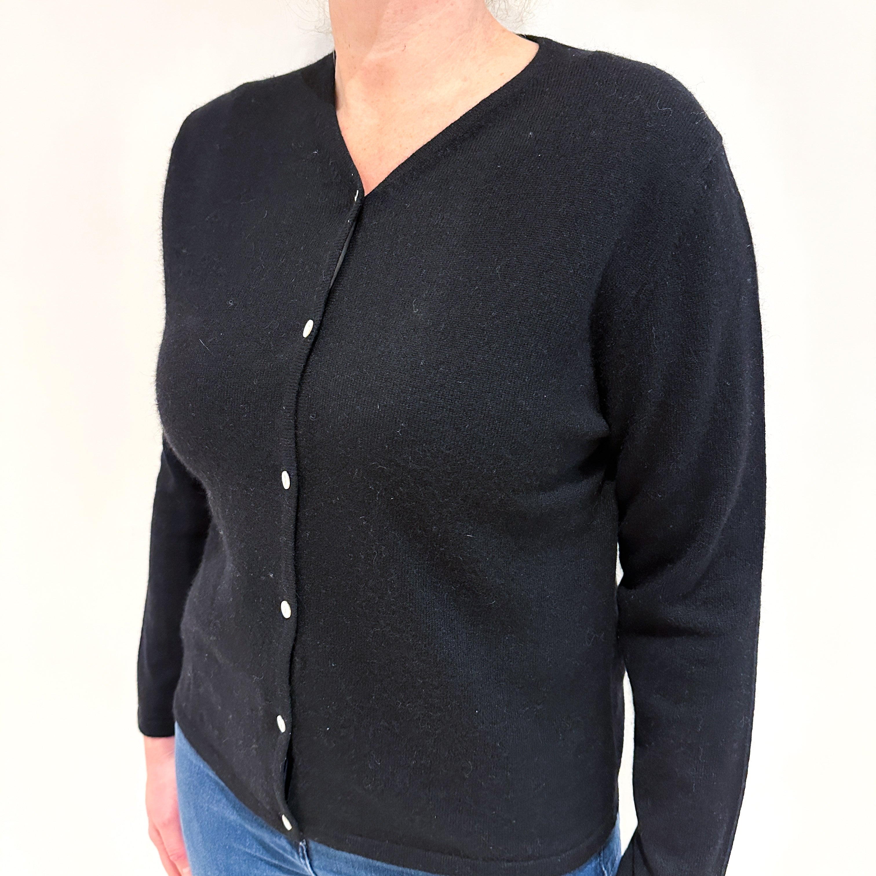 Black Cashmere High V-Neck Cardigan Large