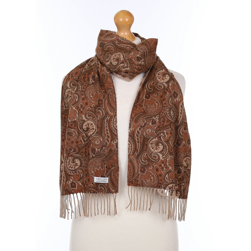 Brown Paisley Pattern Cashmere Woven Scarf