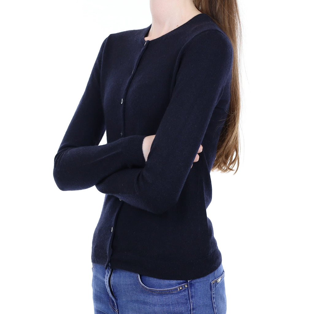 Dark Navy Cashmere Crew Neck Cardigan Extra Small