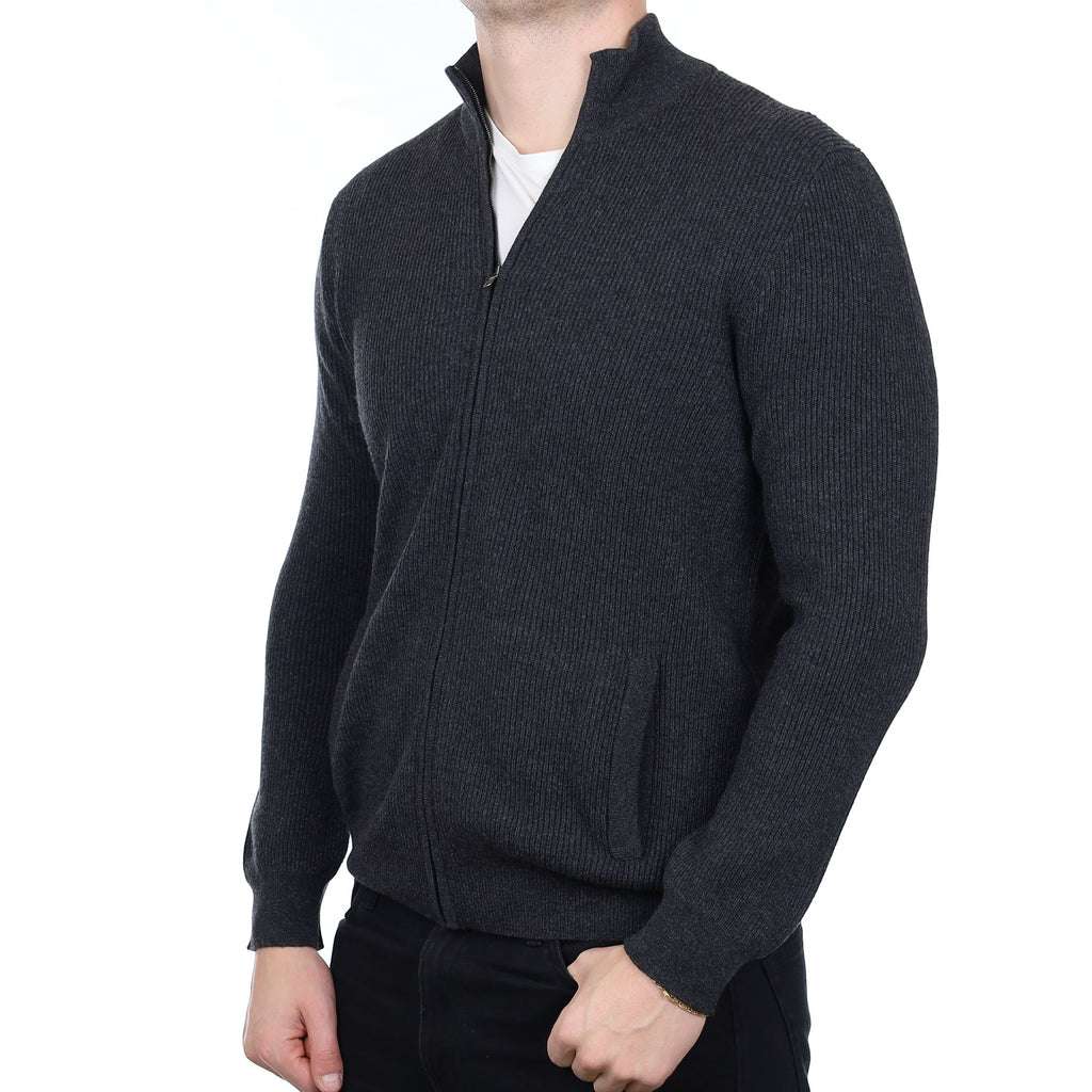 Men’s Brand New Scottish Charcoal Grey Cashmere Zip Up Turtle Neck Cardigan XL