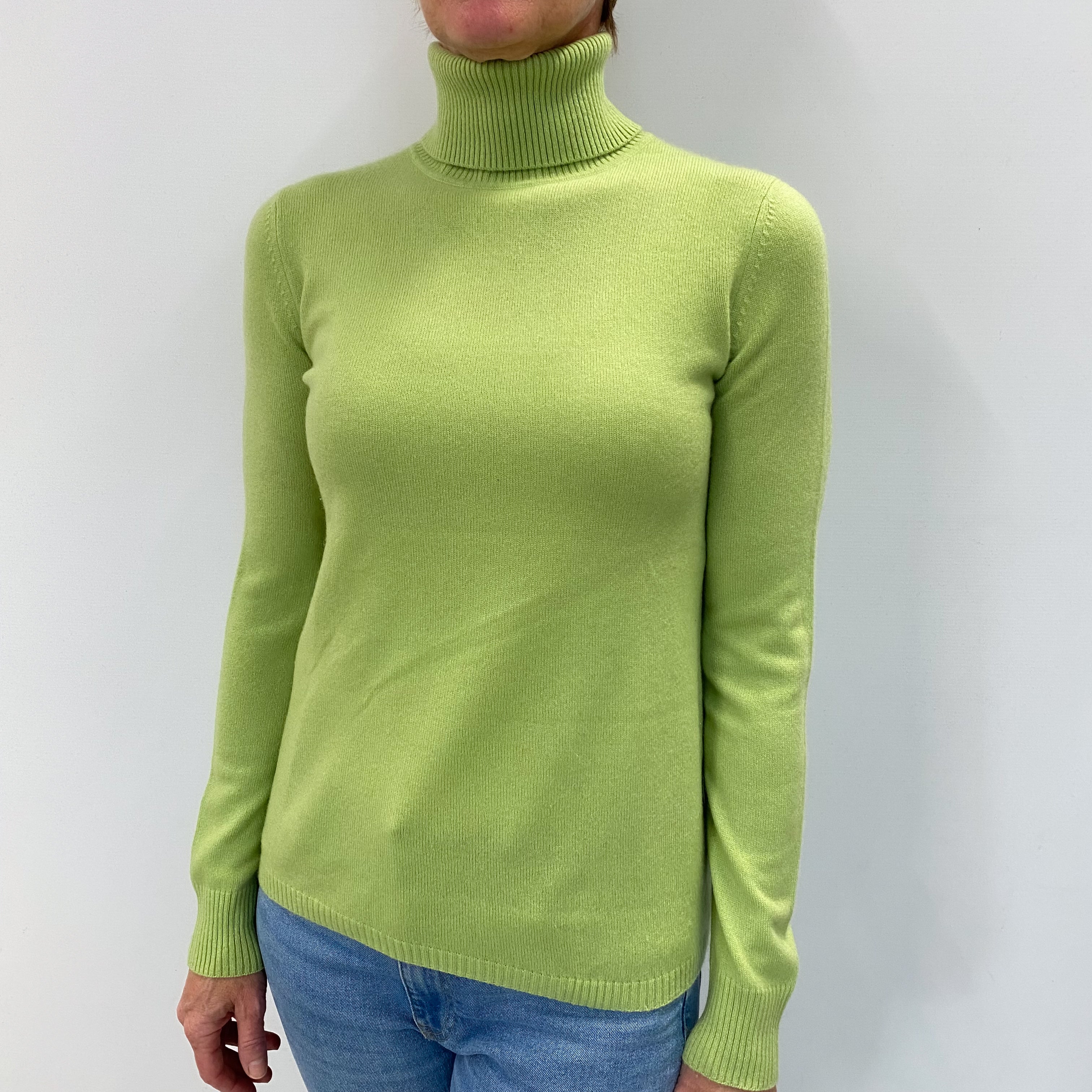 Lime Green Cashmere Polo Neck Jumper Small