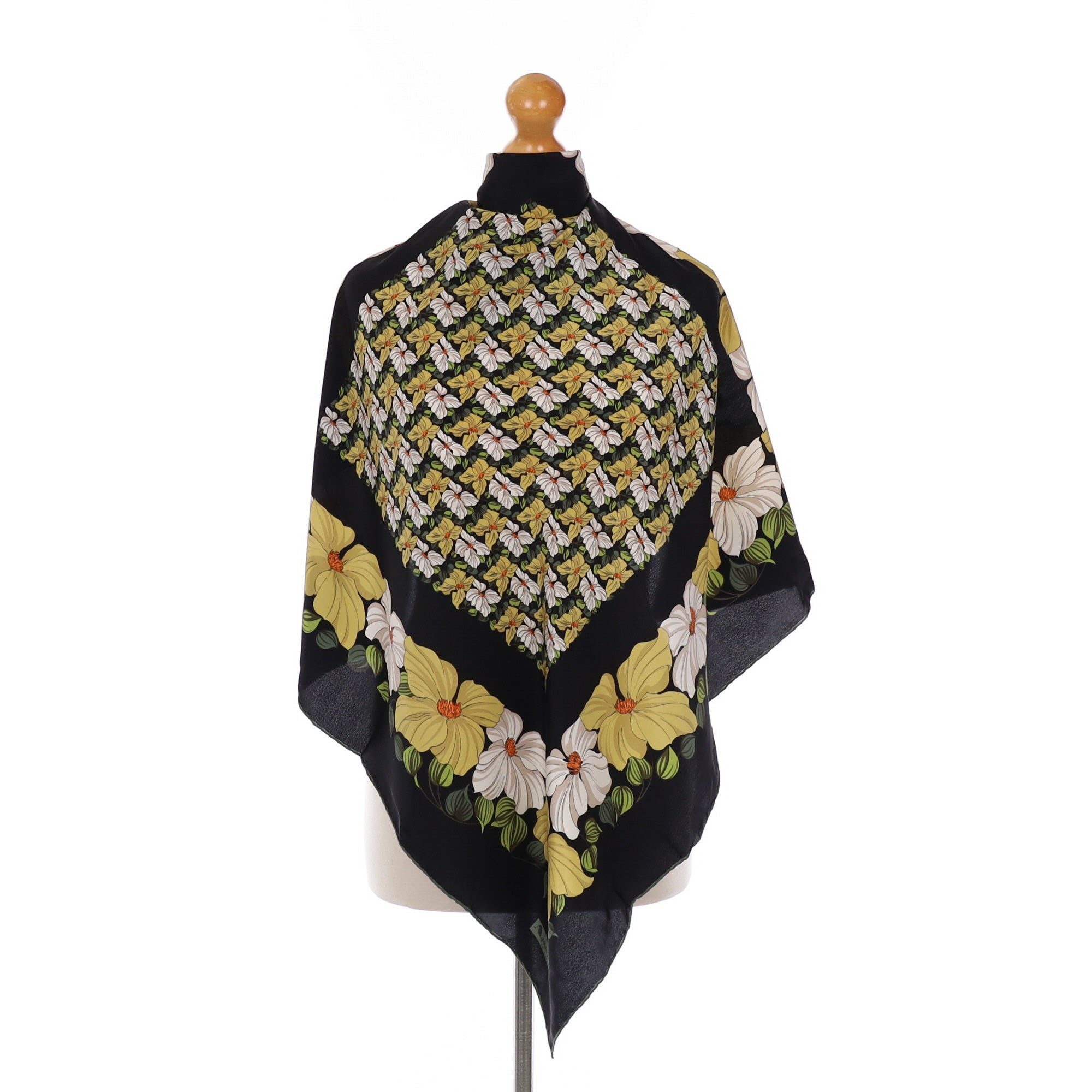 Aquascutum Black Floral Silk Scarf