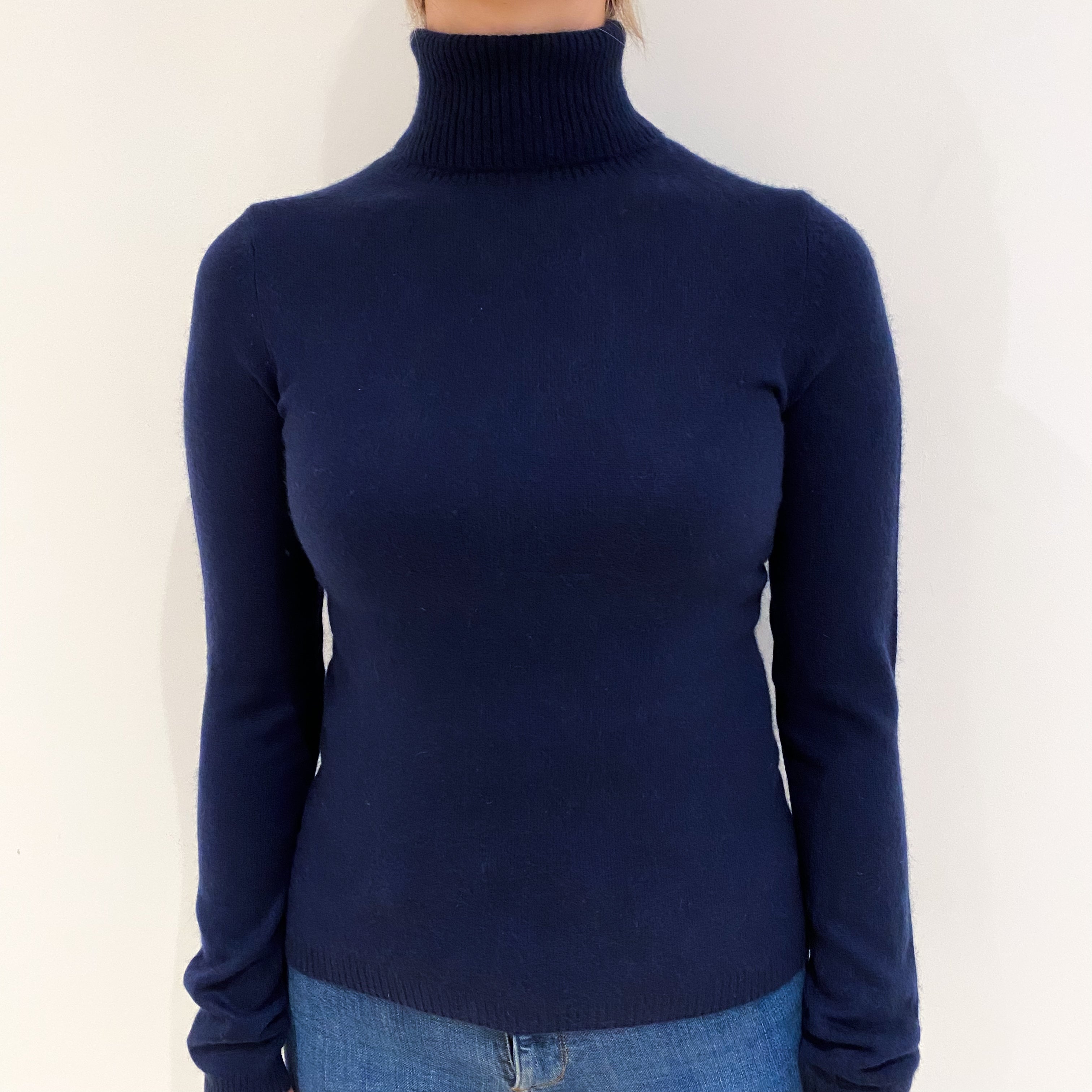 Navy Blue Cashmere Polo Neck Jumper Small
