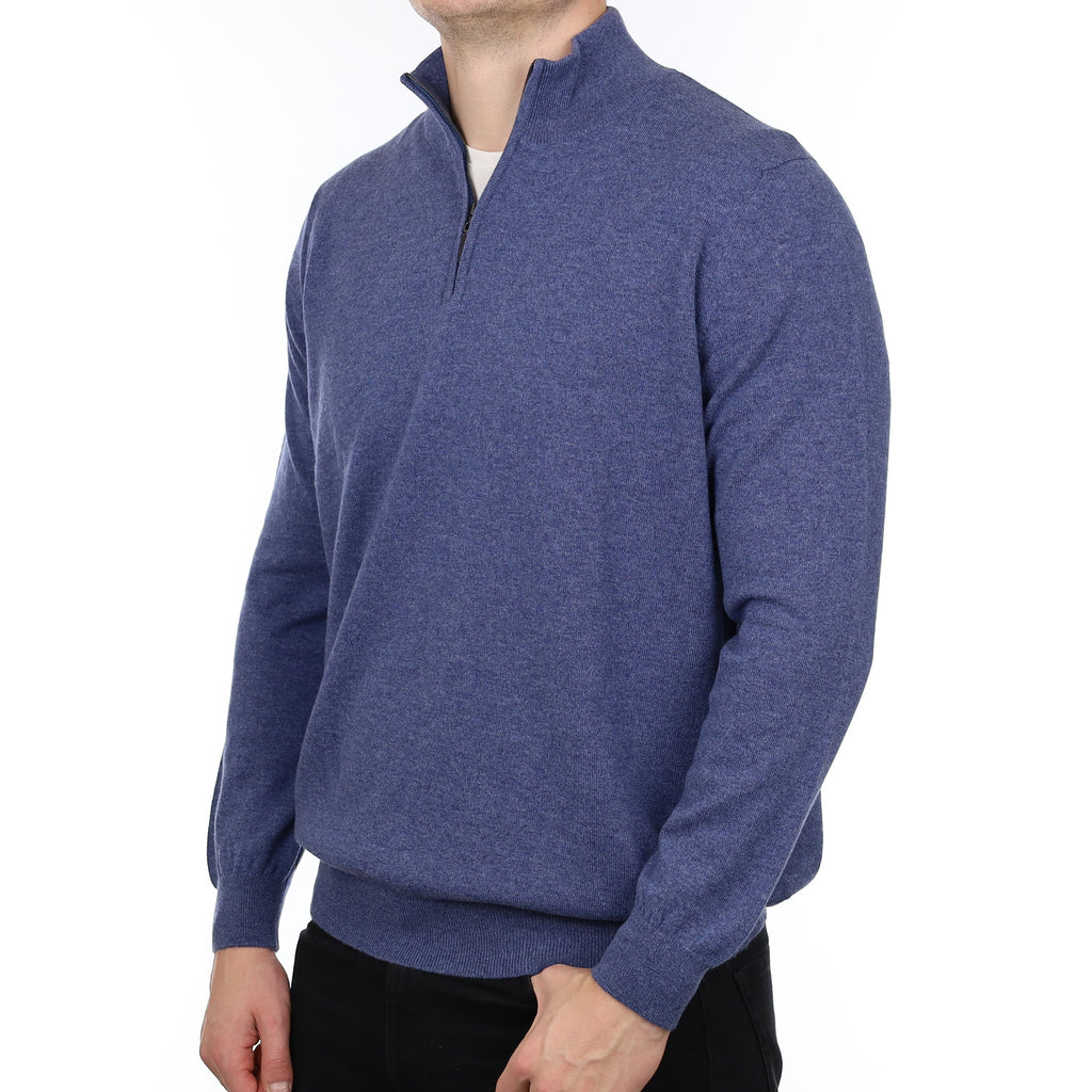 Men’s Brand New Scottish Denim Blue Cashmere 1/4 Zip Jumper XXXL