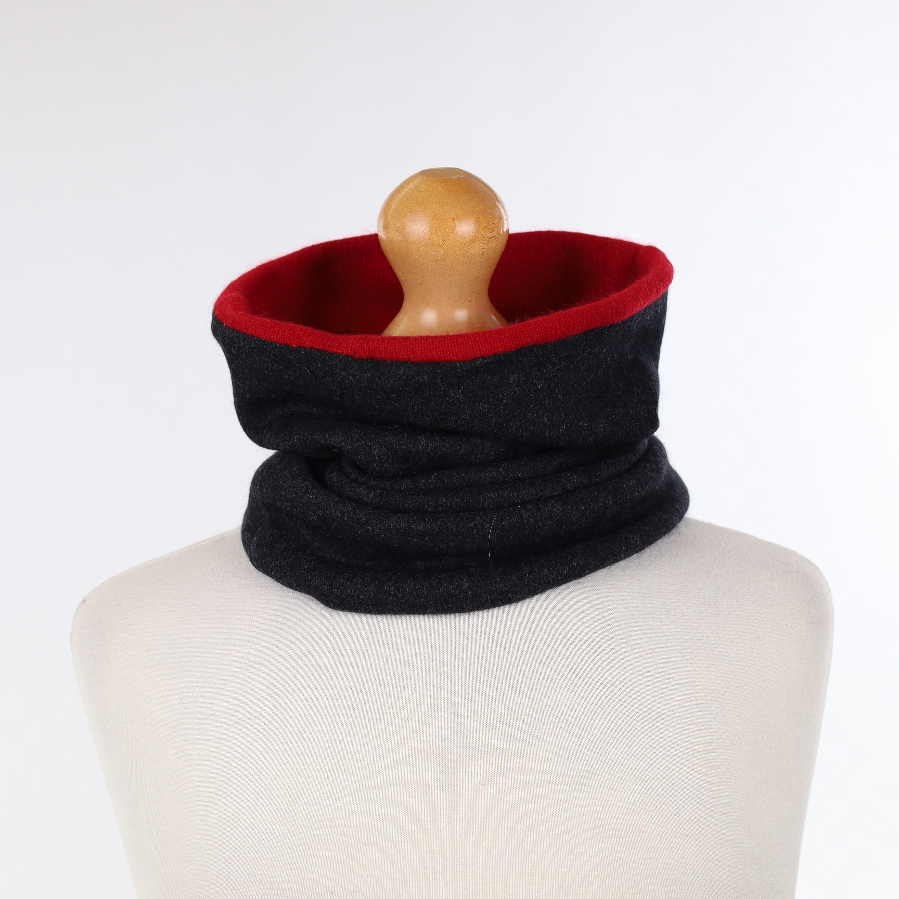 Charcoal and Crimson Red Luxury Double Layered Snood