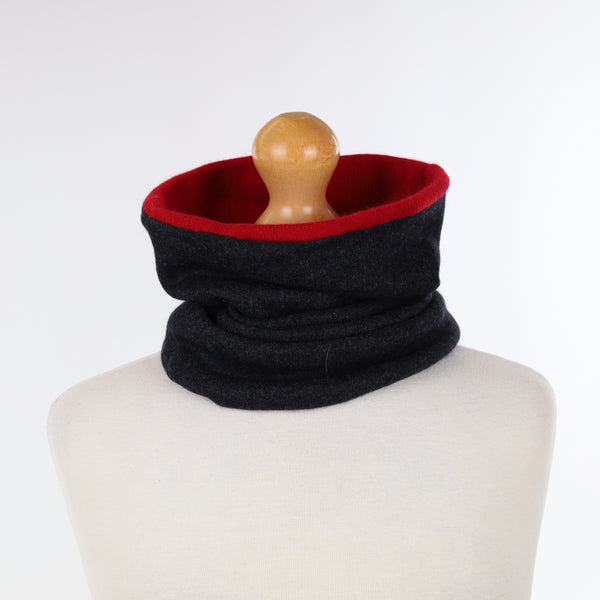Charcoal and Crimson Red Luxury Double Layered Snood