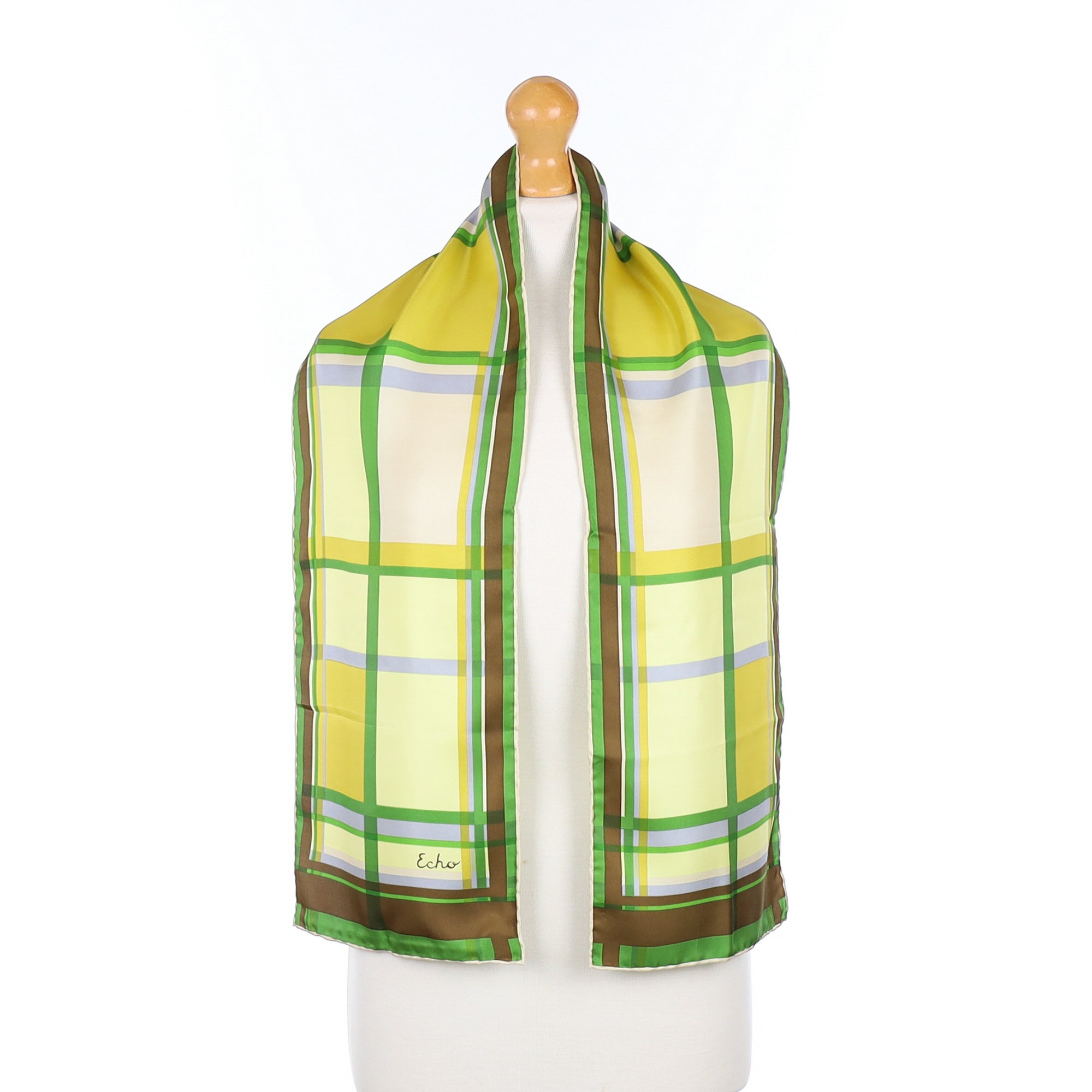 Echo Green Check Vintage Silk Scarf