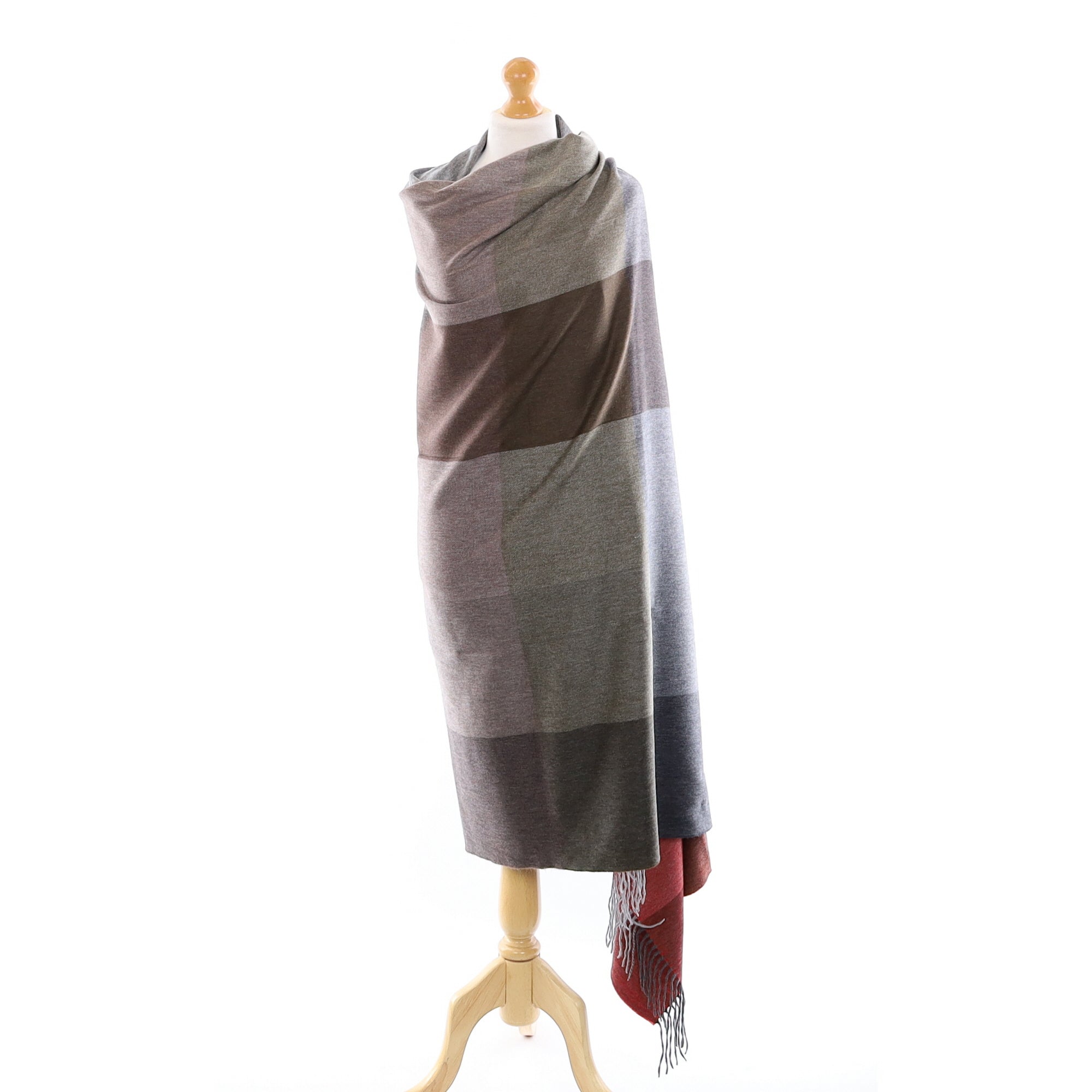 Scottish Begg & Co Grey Mocha Paprika and Khaki Luxury Woven Cashmere Wrap/Throw