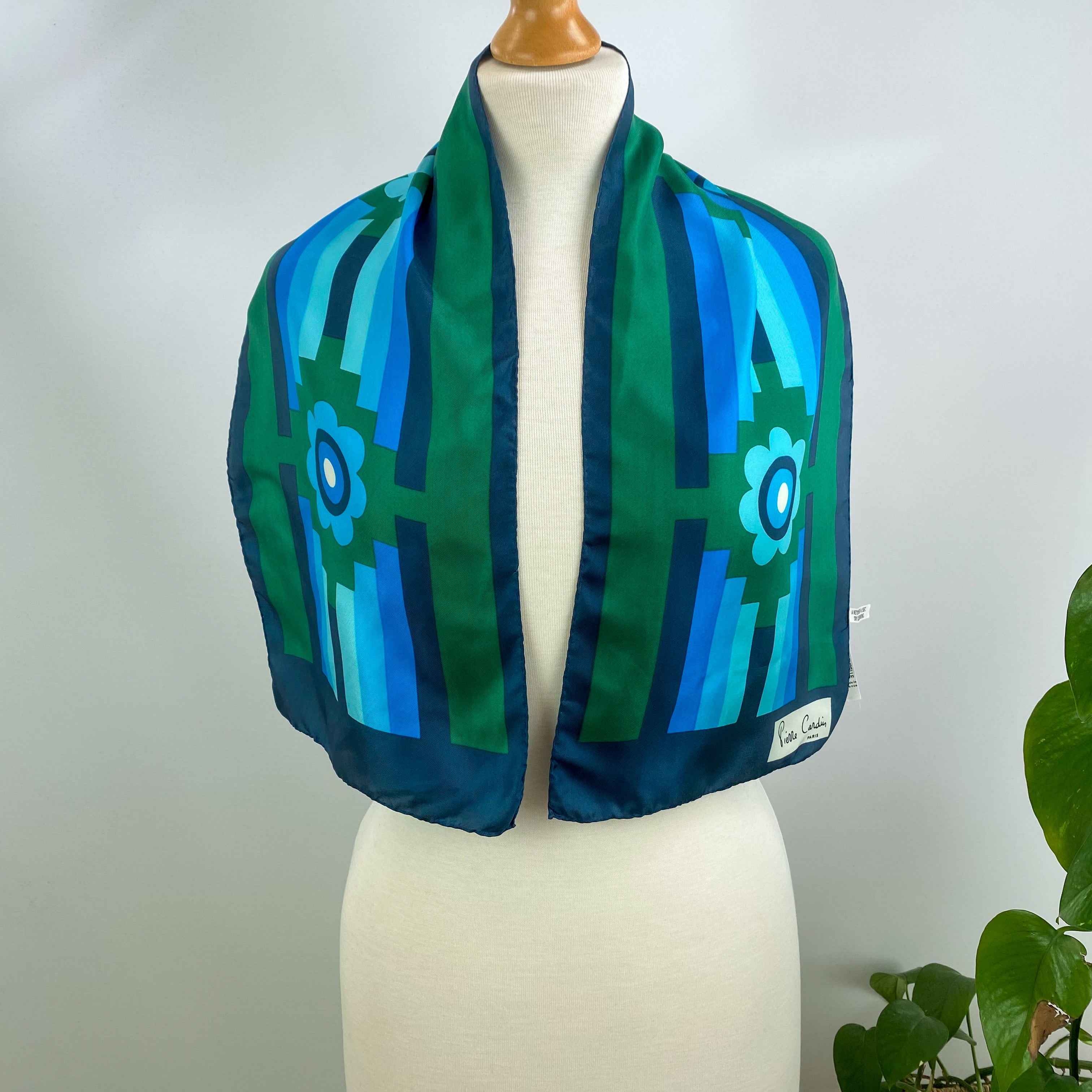 70’s Pierre Cardin Blue & Green Long Silk Scarf
