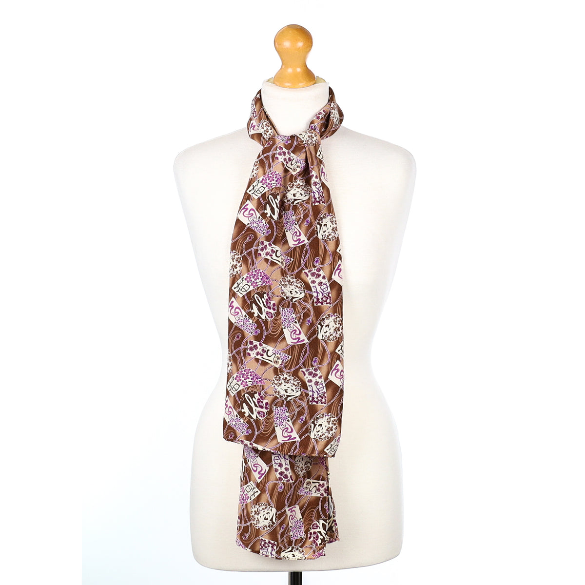 Charlotte Sparre Brown and Purple Contemporary Design Silk Scarf