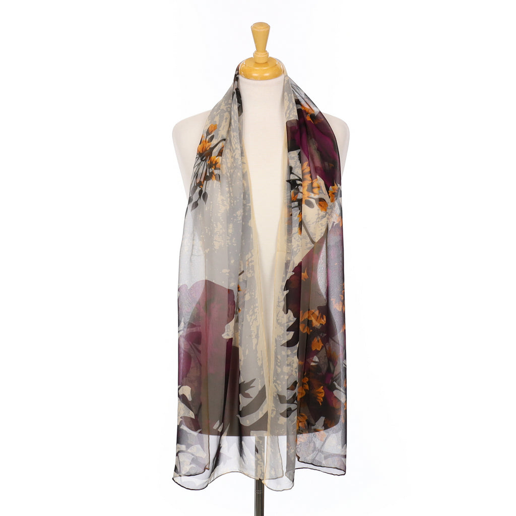 Brand New Kenzo Grey Chiffon Silk Scarf