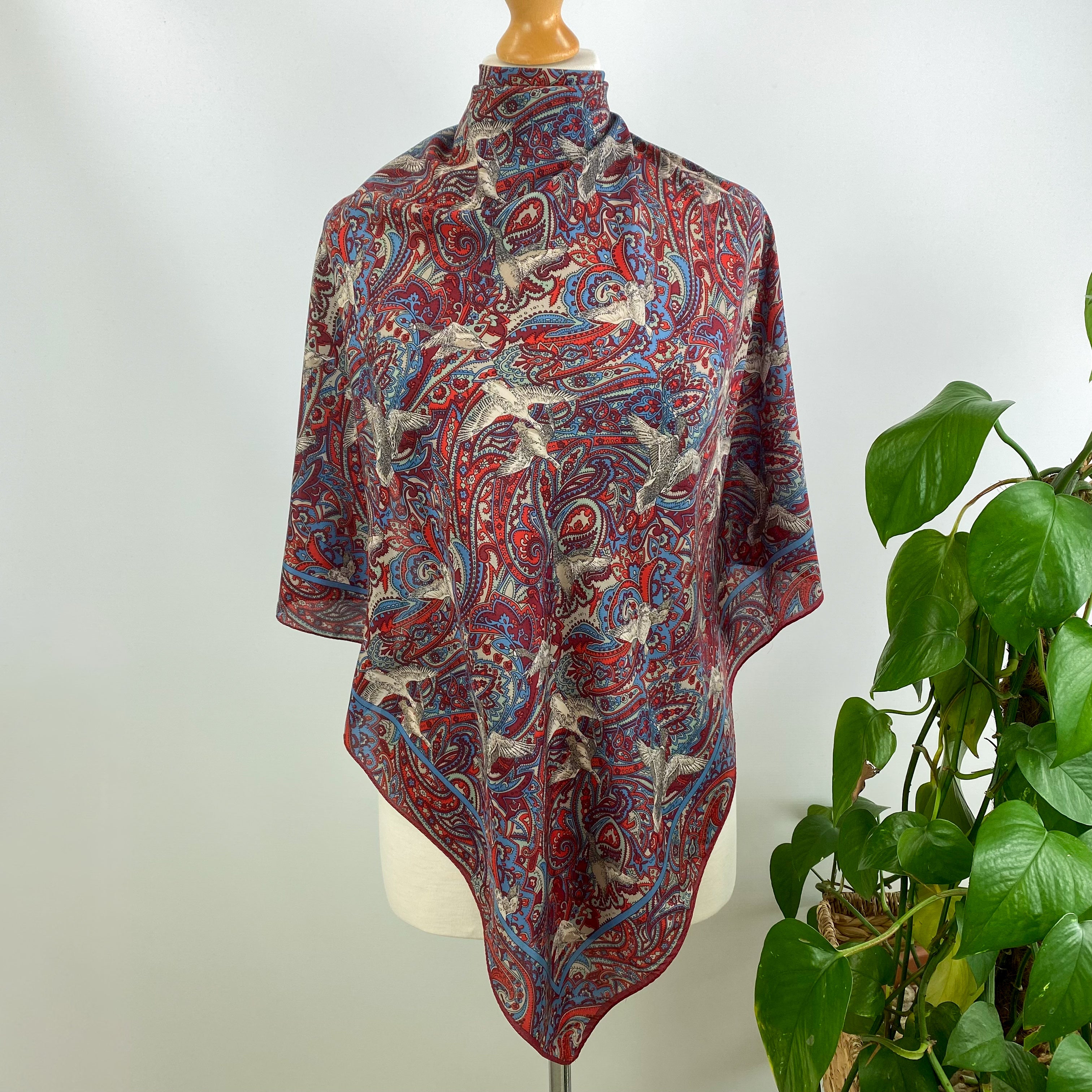 Paisley and Duck Design Vintage Silk Scarf