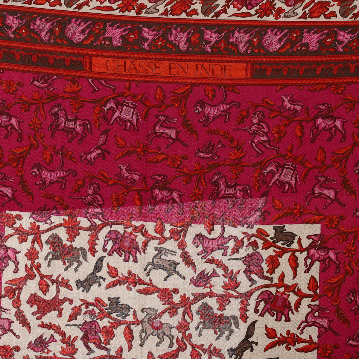 Pristine Hermès Chasse En Inde Cashmere Blend Silk Scarf