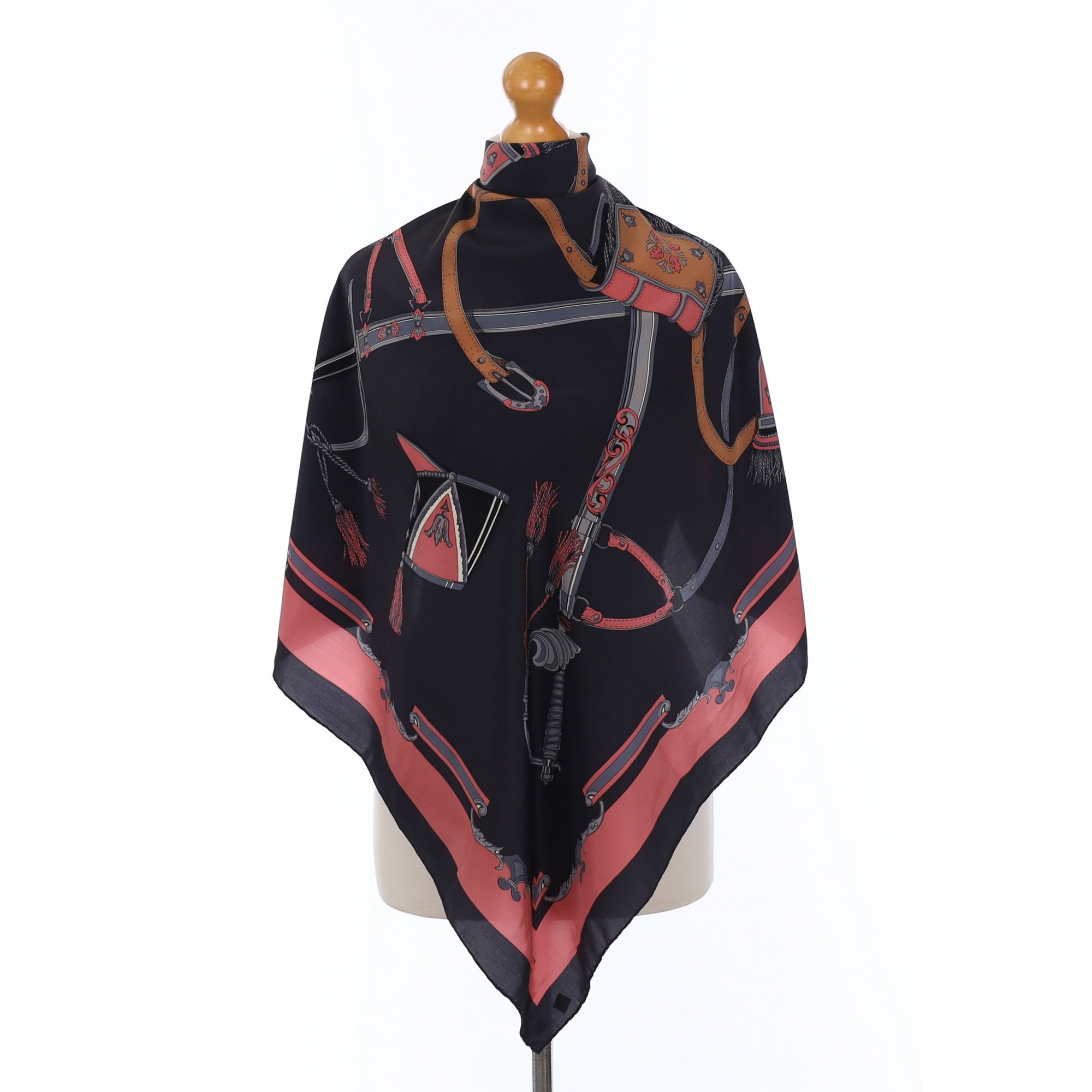 Pierre Carvin Black and Pink Vintage Silk Scarf