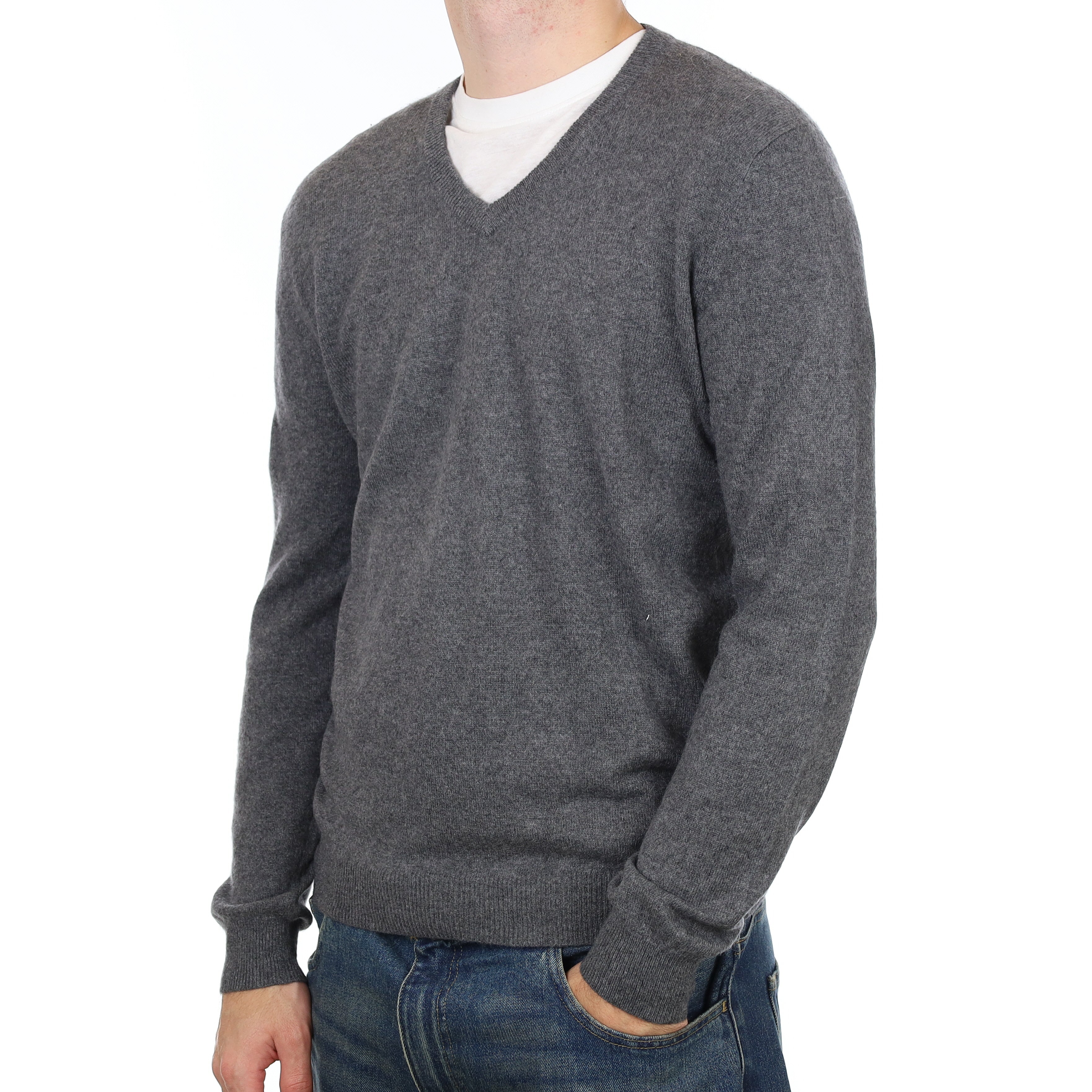 Men’s Slate Grey Cashmere V Neck Jumper Large