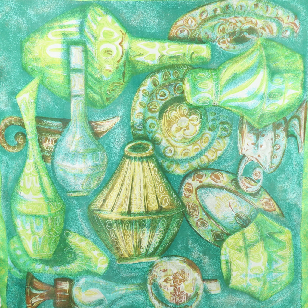 Decorative Green Vintage Silk Scarf
